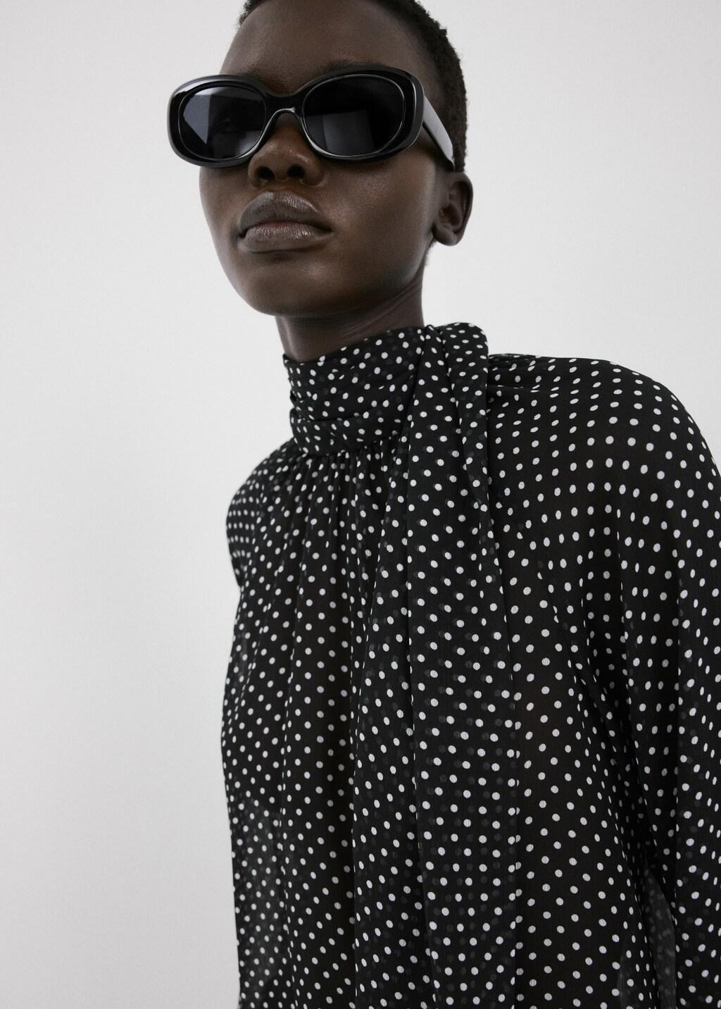 Black Polka Dot High-Neck Blouse, 0201_99, large image number 4