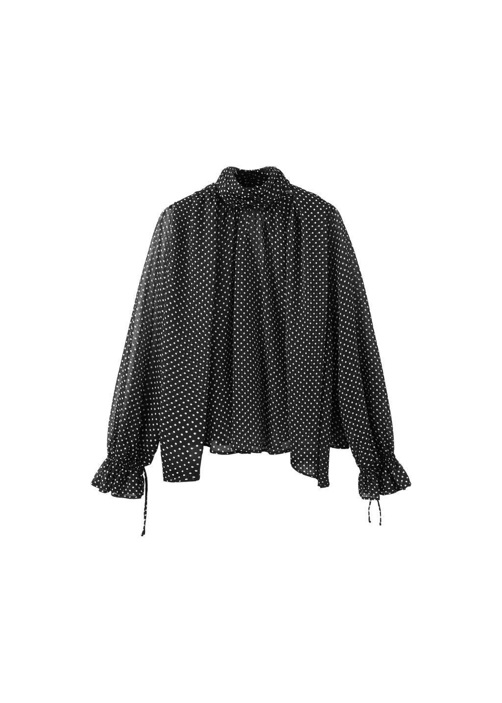 Black Polka Dot High-Neck Blouse, 0201_99, large image number 6