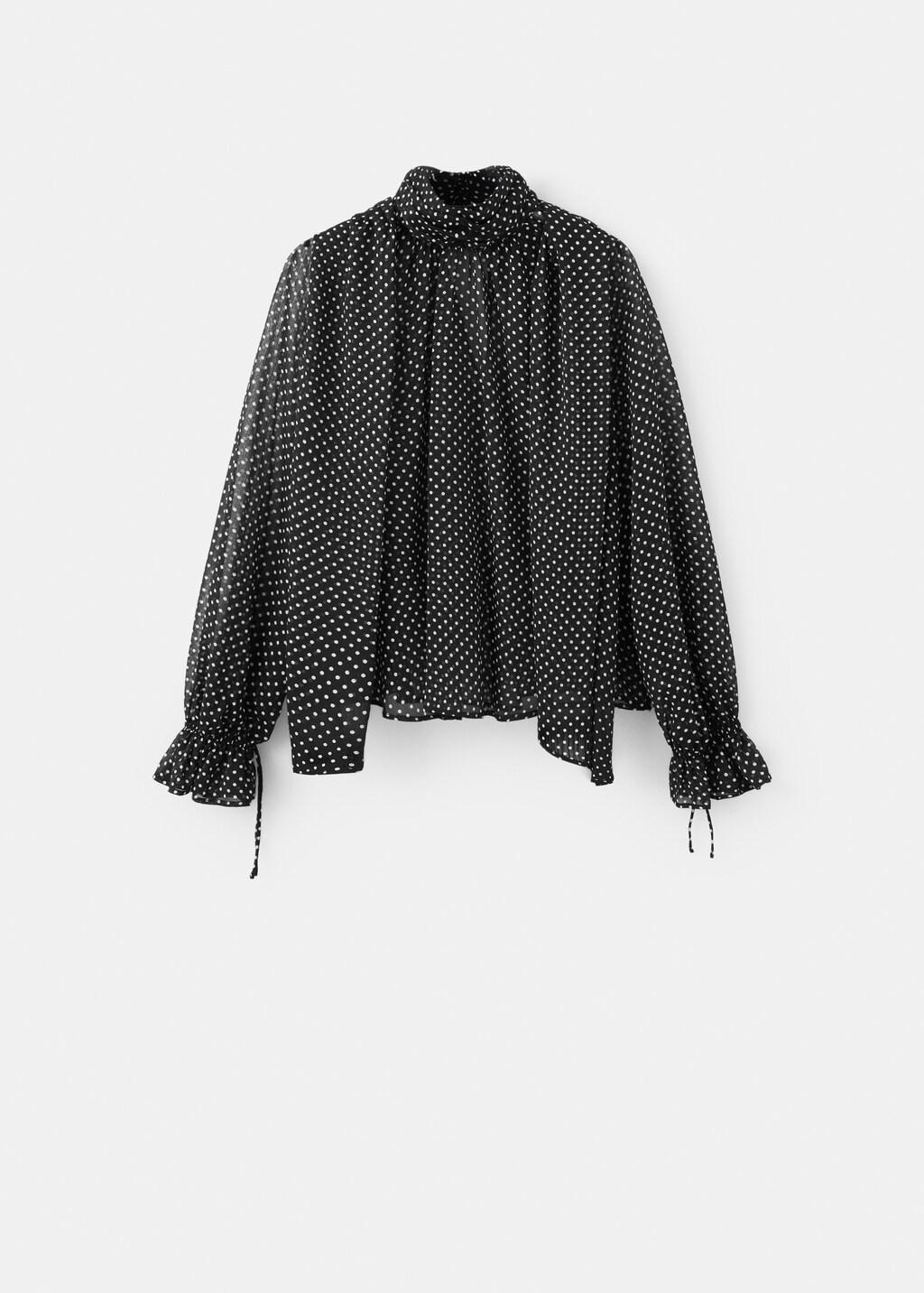 Black Polka Dot High-Neck Blouse, 0201_99, large image number 7