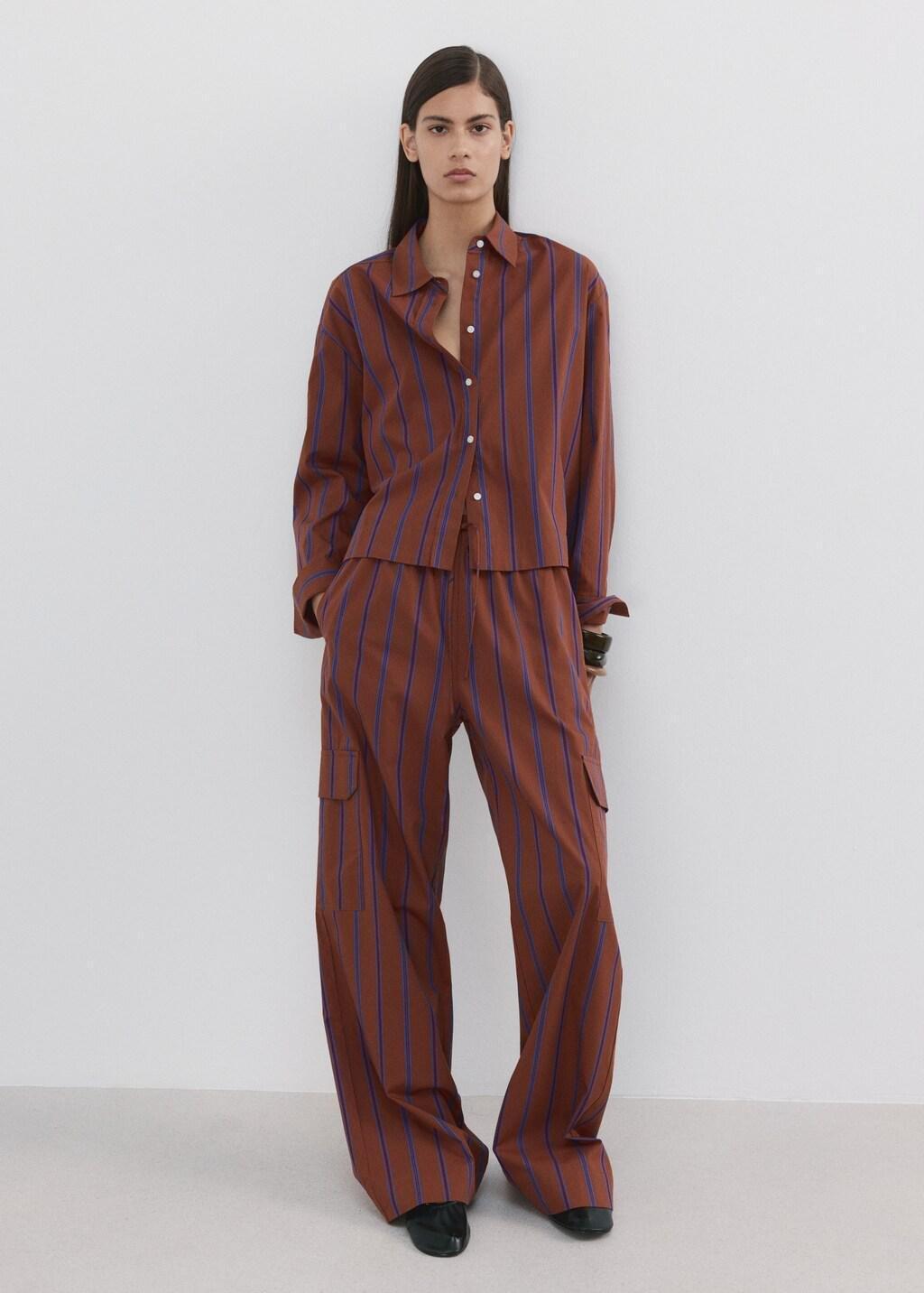 Orange Striped Cotton Shirt, Rust - Copper, large image number 0