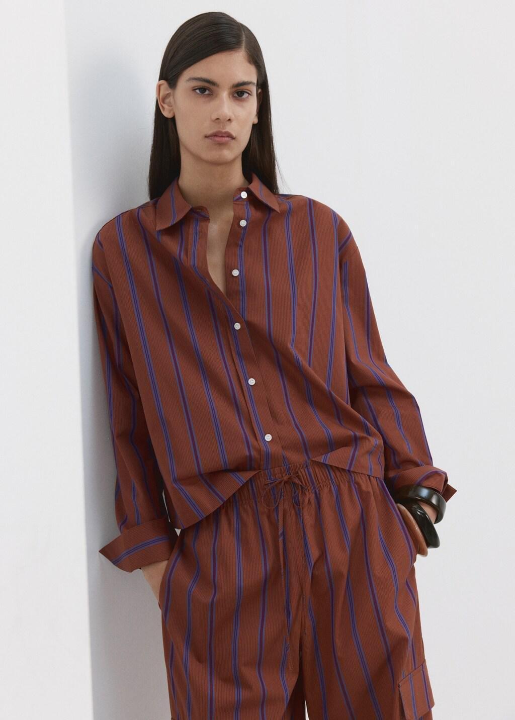 Orange Striped Cotton Shirt, Rust - Copper, large image number 3