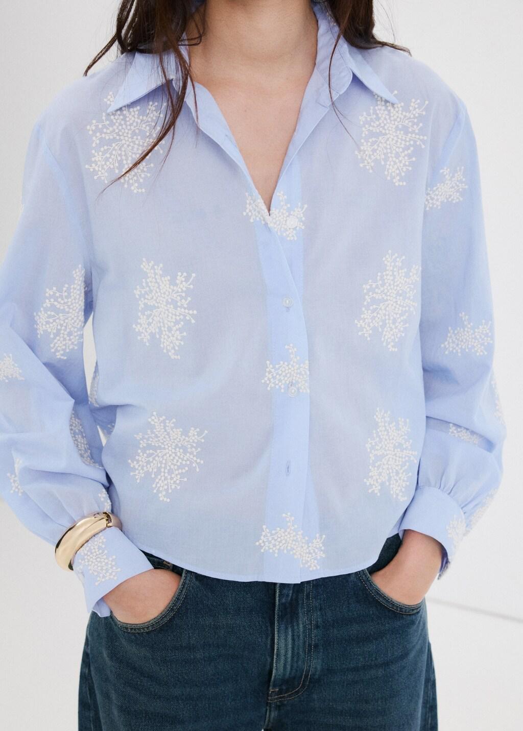 Blue Lt Pastel Floral Embroidered Shirt, Light-Pastel Blue, large image number 3