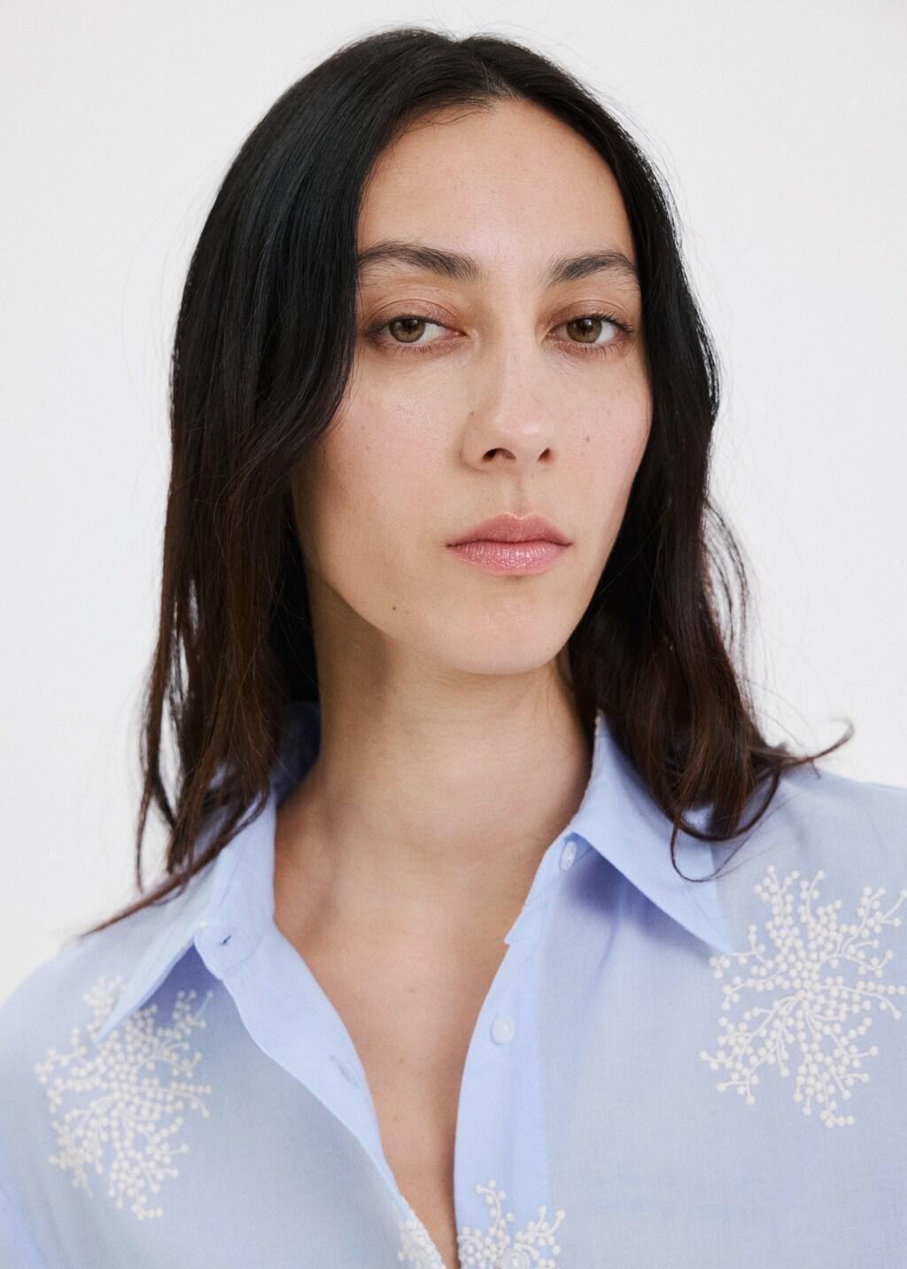 Blue Lt Pastel Floral Embroidered Shirt, Light-Pastel Blue, large image number 4