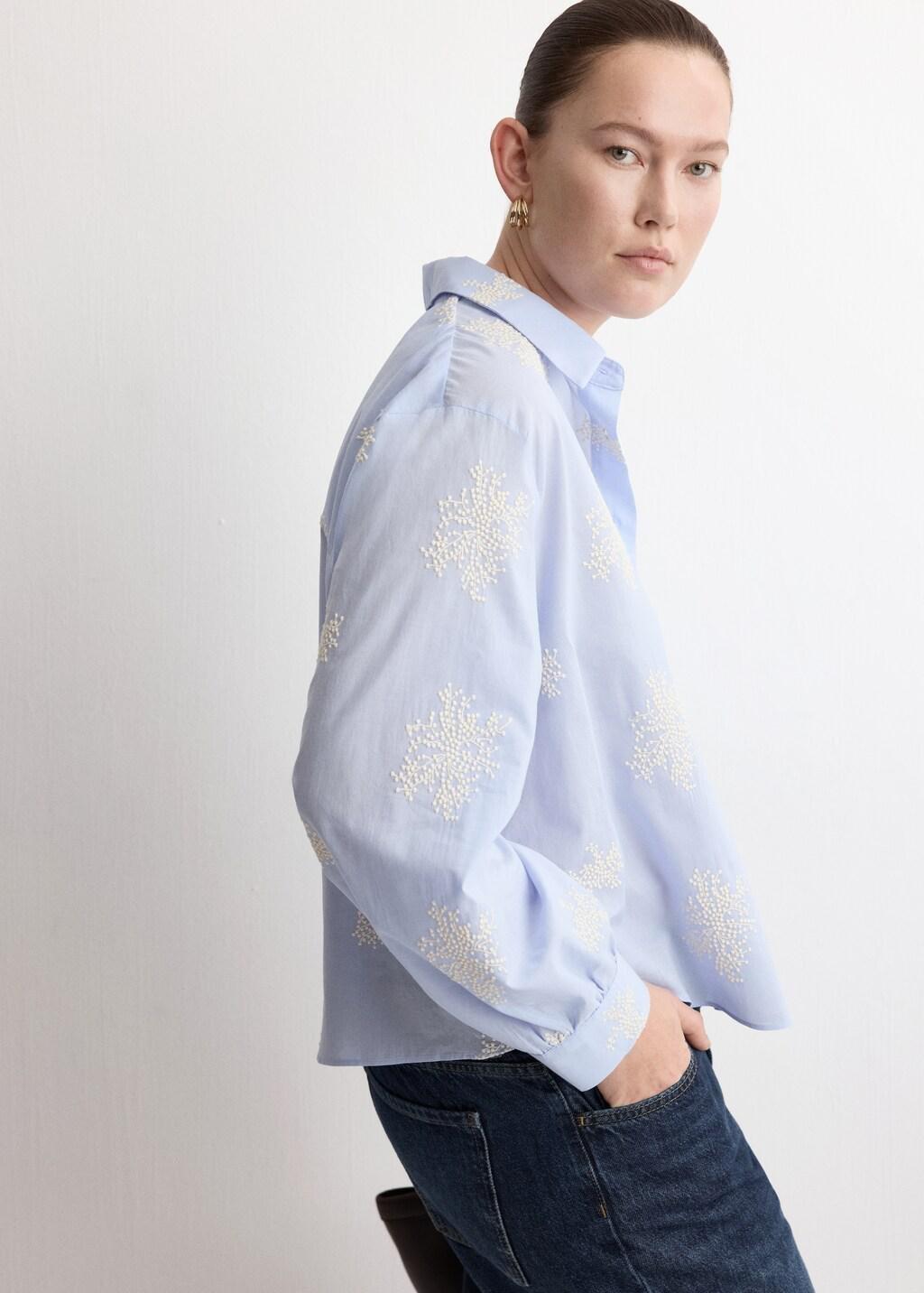 Blue Lt Pastel Floral Embroidered Shirt, Light-Pastel Blue, large image number 6