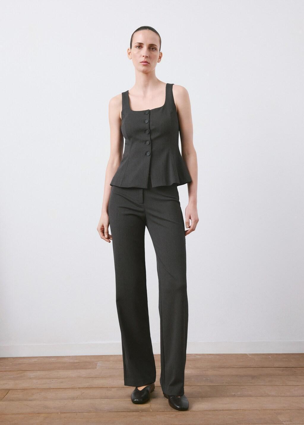 Grey Peplum Button Waistcoat, Grey, large image number 0