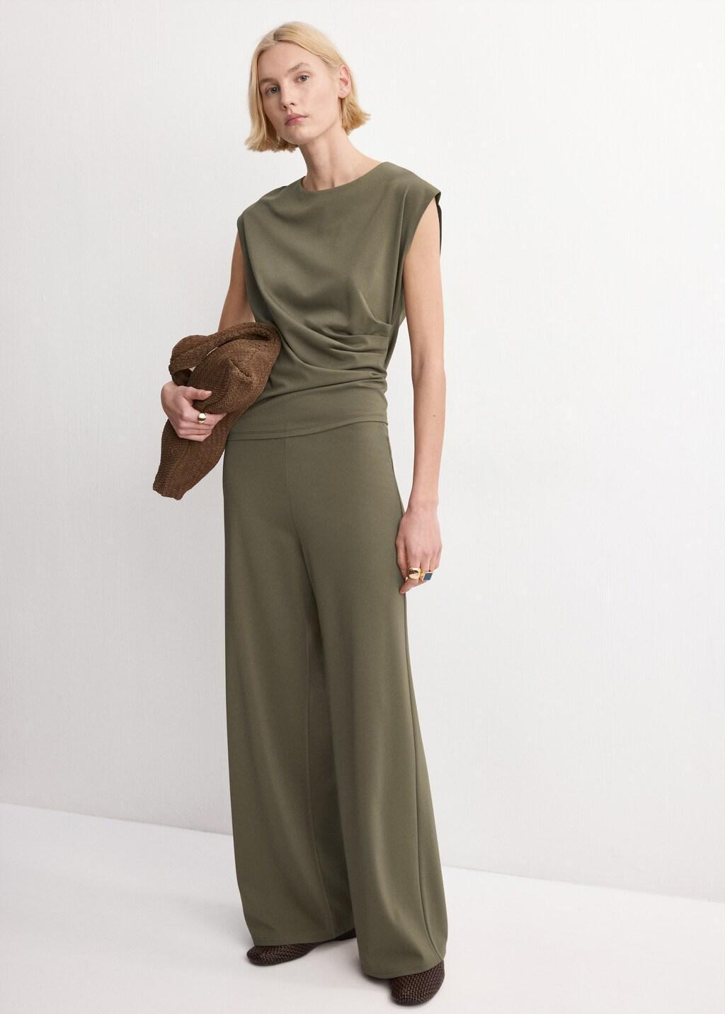 Khaki Straight-Fit Trousers With Elastic Waist, 0201_37, medium