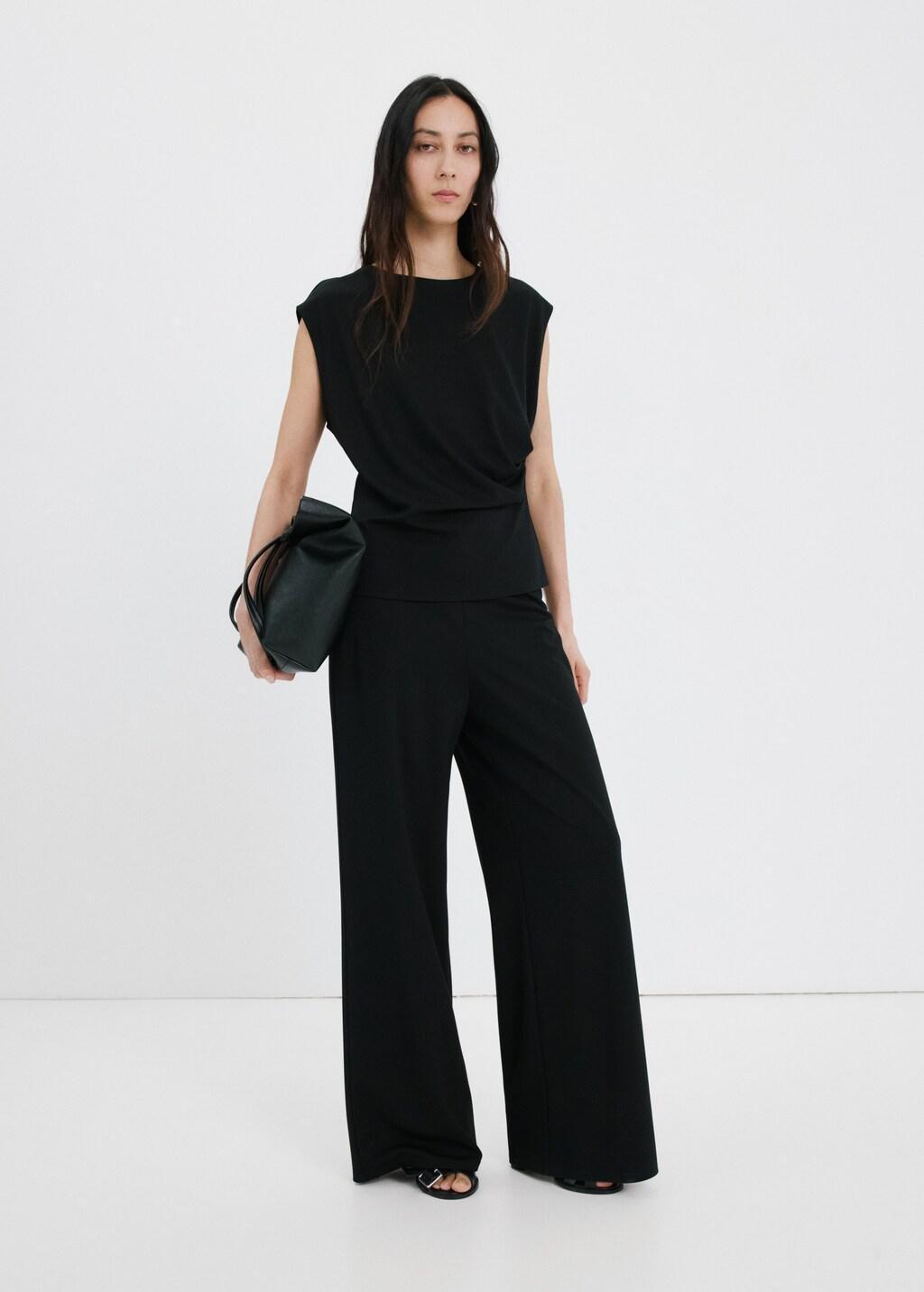 Black Straight-Fit Trousers With Elastic Waist, 0201_99, medium