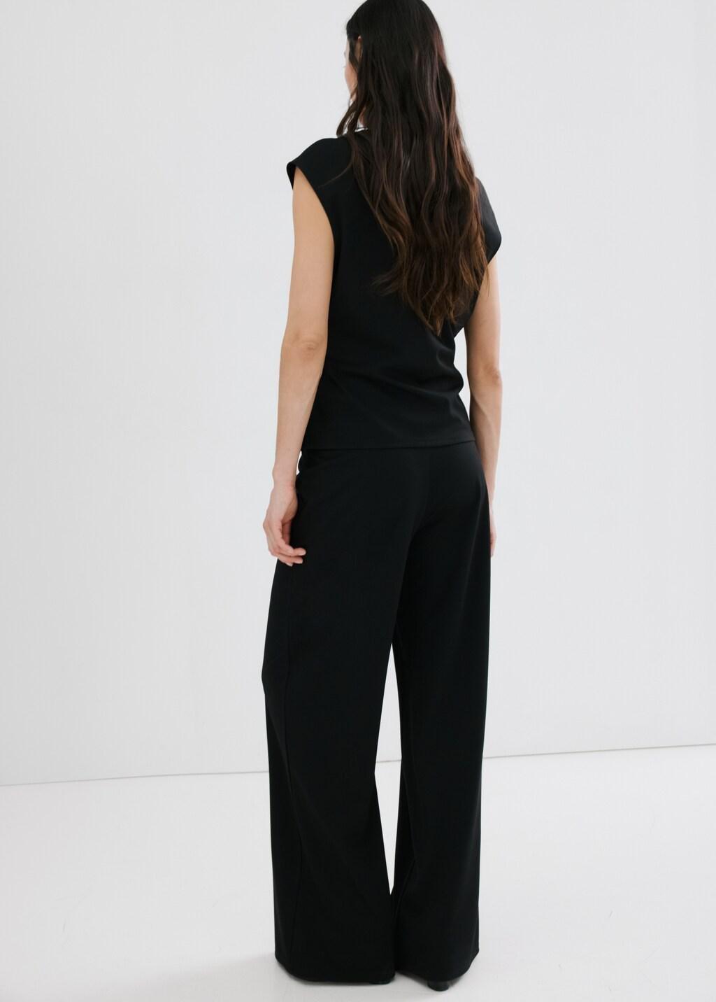 Black Straight-Fit Trousers With Elastic Waist, 0201_99, large image number 2