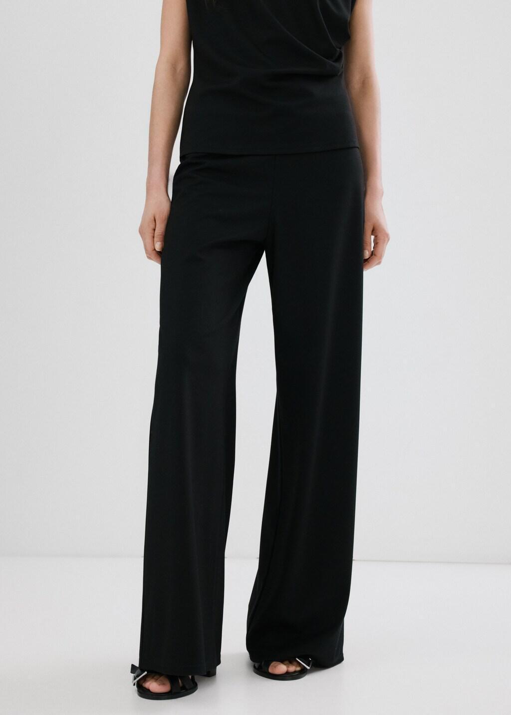 Black Straight-Fit Trousers With Elastic Waist, 0201_99, large image number 3