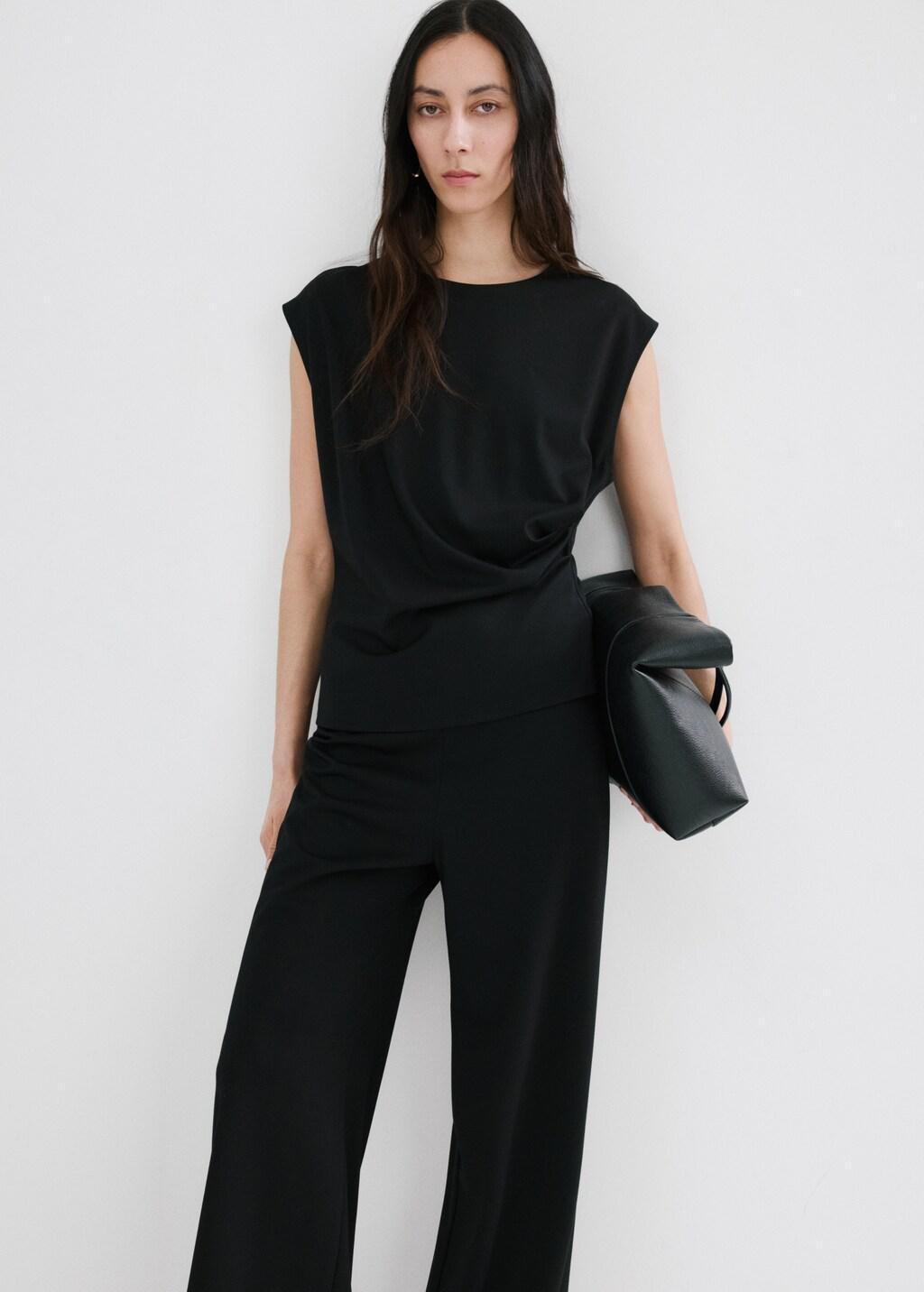 Black Straight-Fit Trousers With Elastic Waist, 0201_99, large image number 4