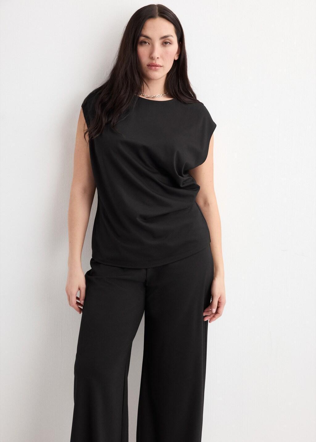 Black Straight-Fit Trousers With Elastic Waist, 0201_99, large image number 6