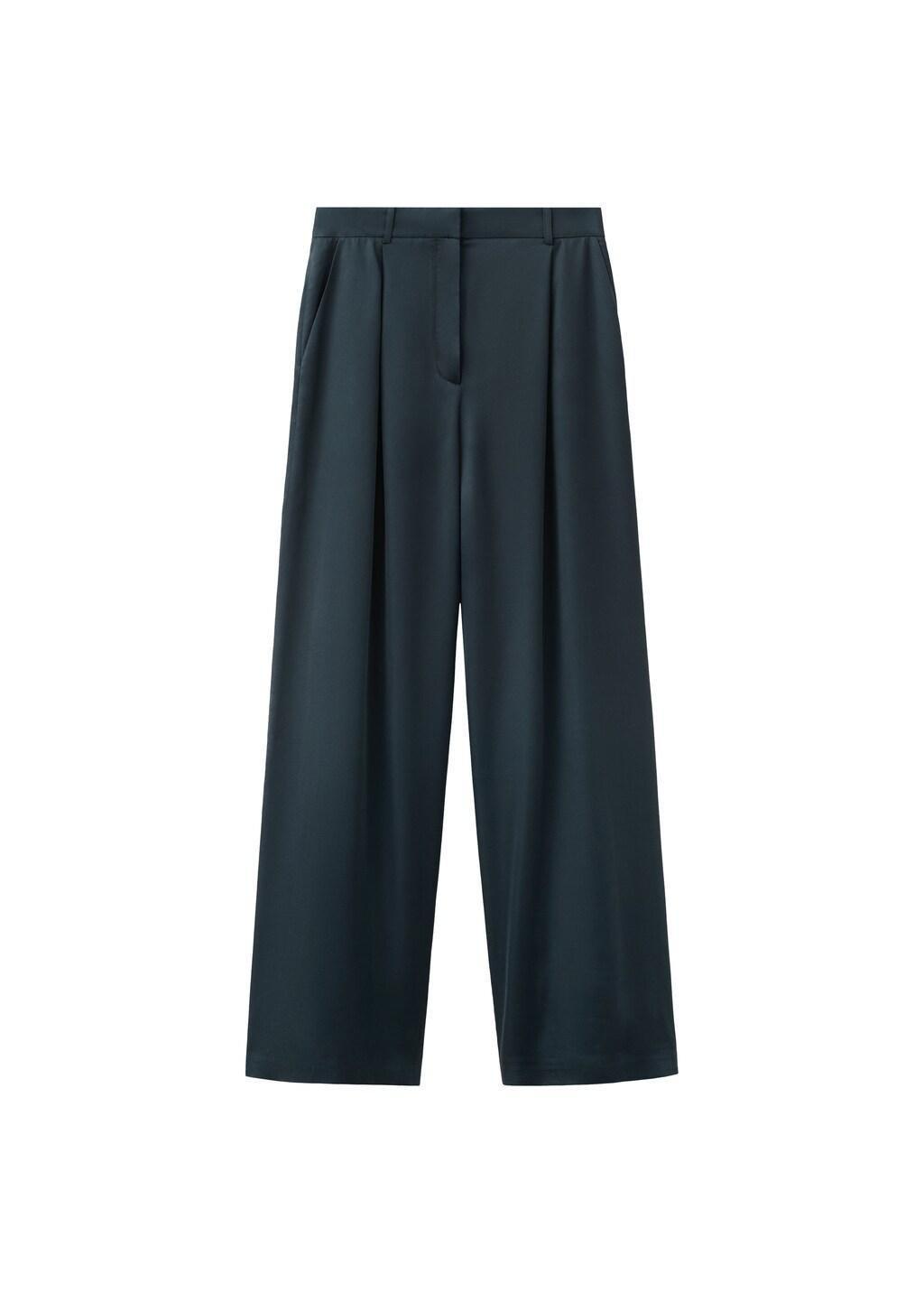 Blue Satin Straight-Fit Trousers, Medium Blue, large image number 6