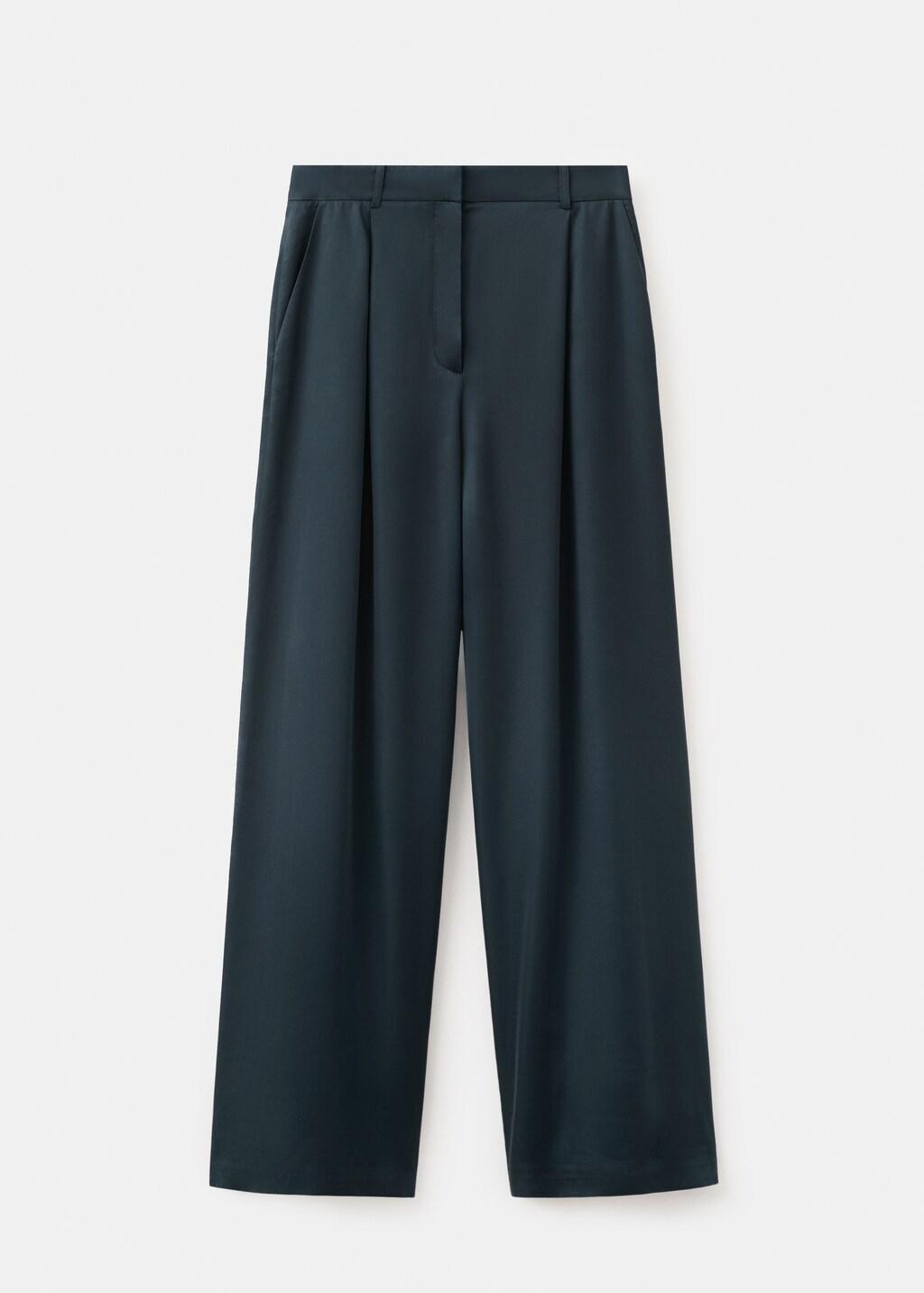 Blue Satin Straight-Fit Trousers, Medium Blue, large image number 7