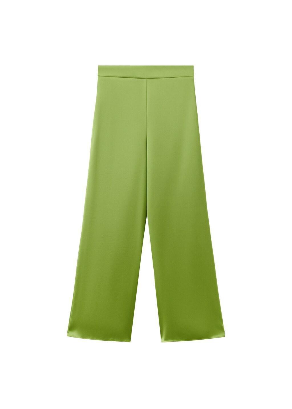 Green Satin Straight-Fit Trousers, Green, large image number 5