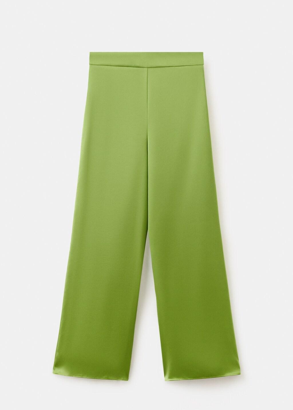 Green Satin Straight-Fit Trousers, Green, large image number 6