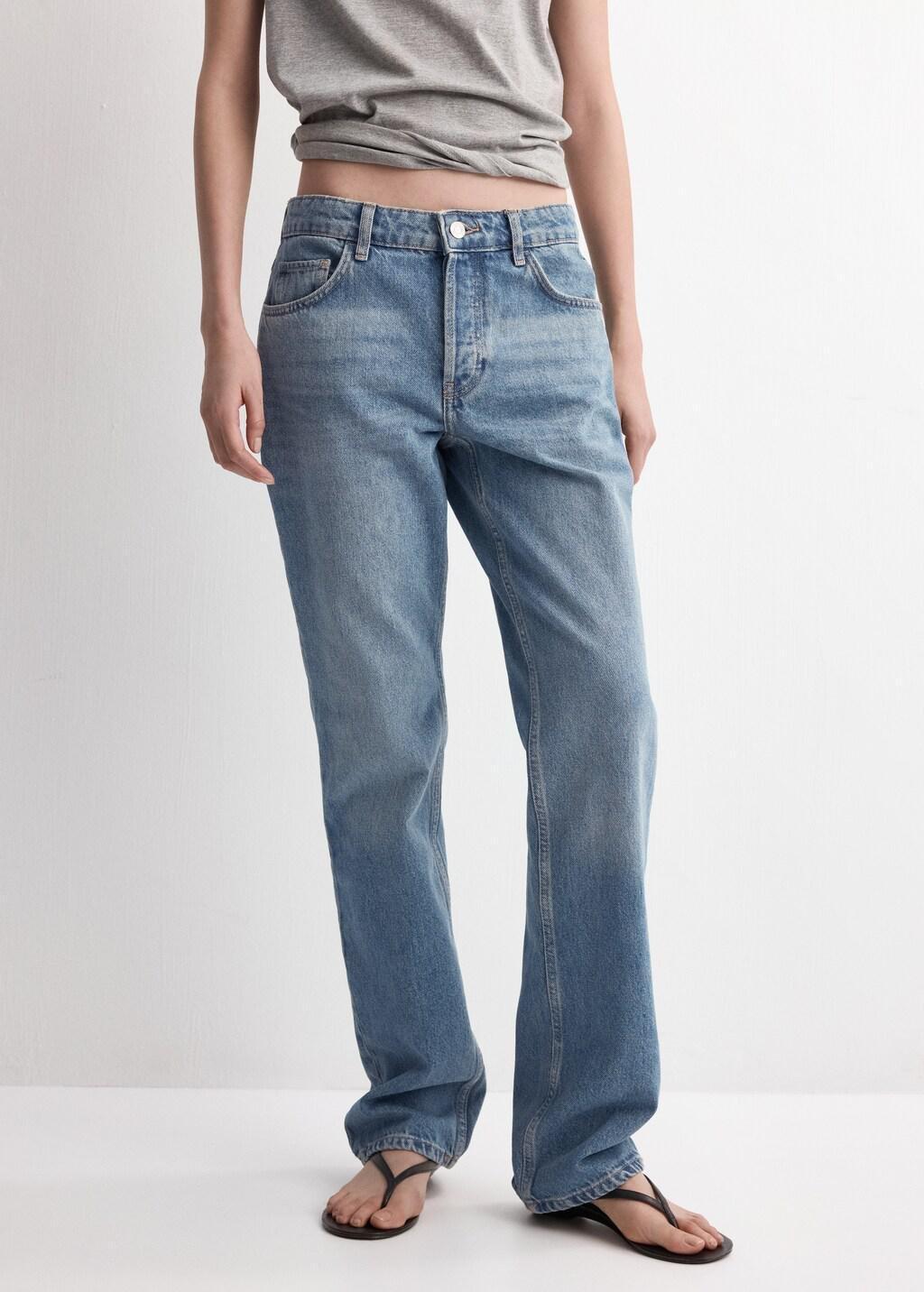 Blue Straight Low-Waist Jeans, Open Blue, large image number 3
