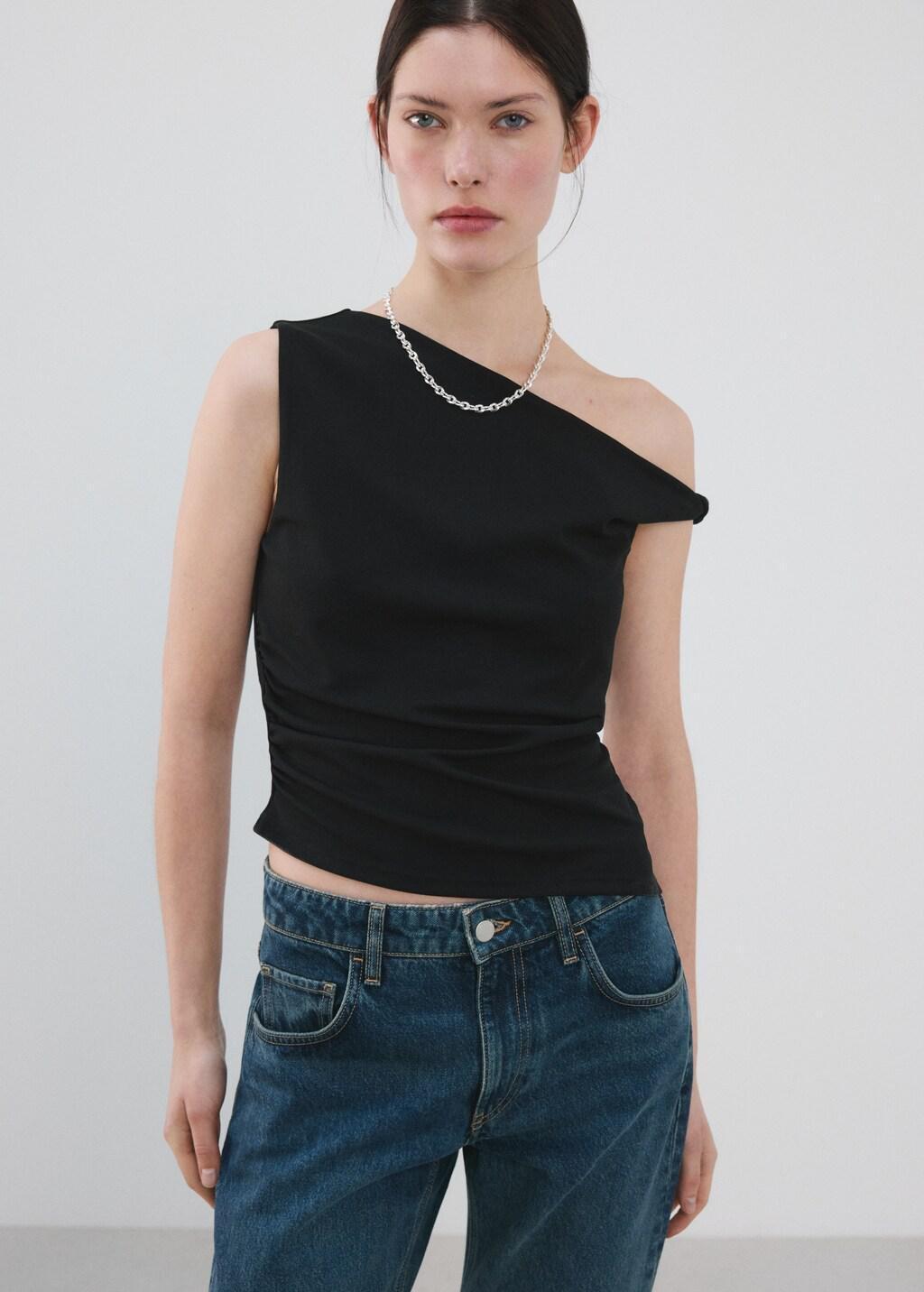Black Asymmetrical Fitted Top, Black, large image number 0