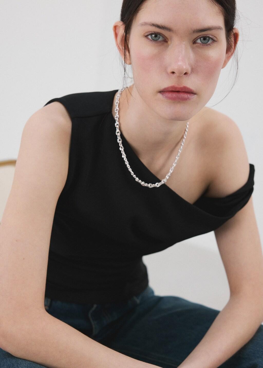 Black Asymmetrical Fitted Top, Black, large image number 1