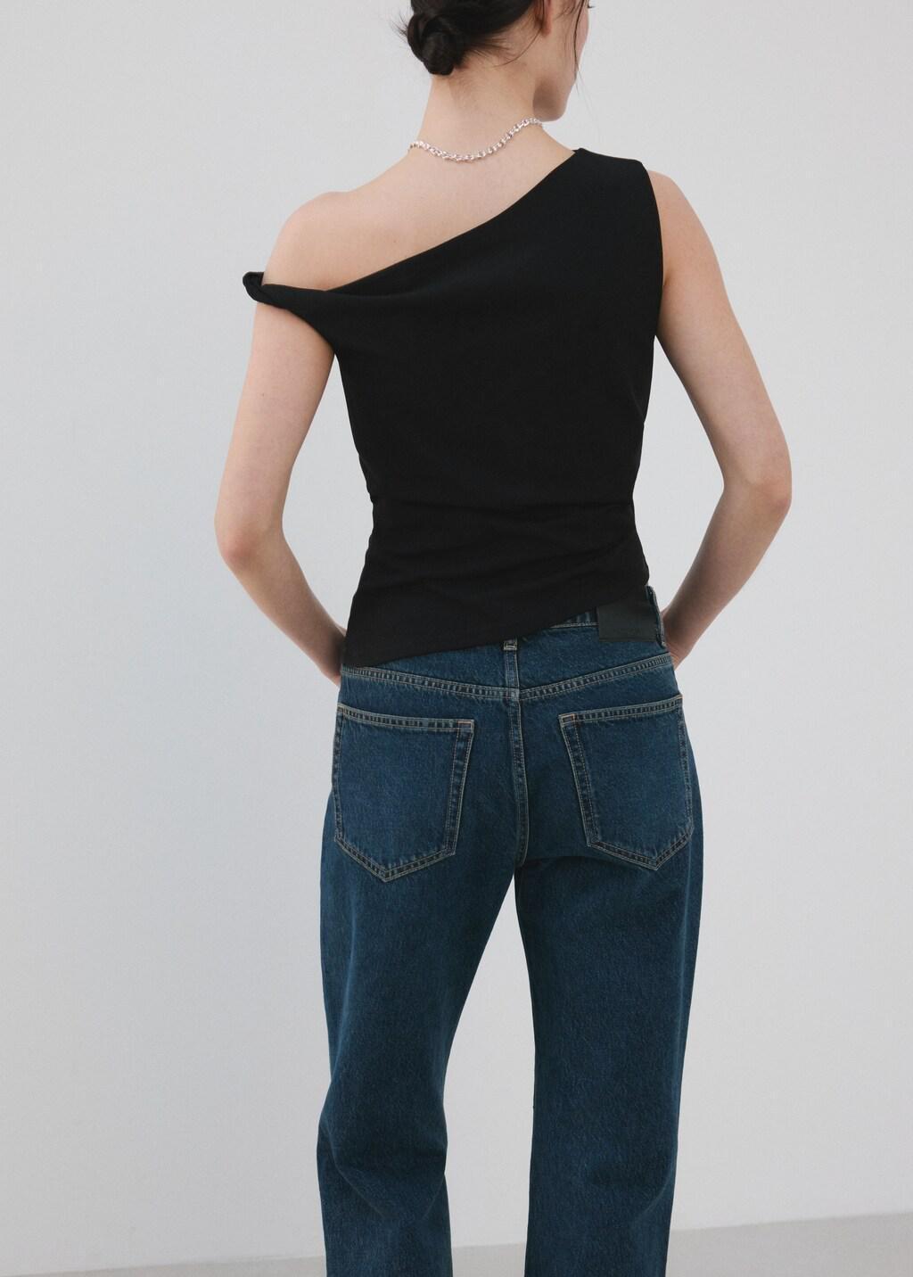 Black Asymmetrical Fitted Top, Black, large image number 2