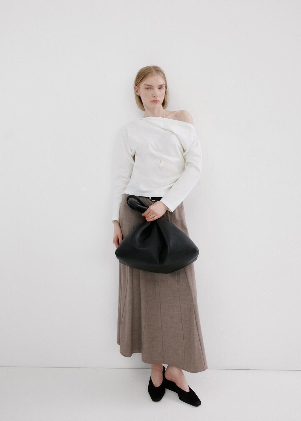 White Cotton Blouse With Asymmetrical Collar, Natural White, large image number 0