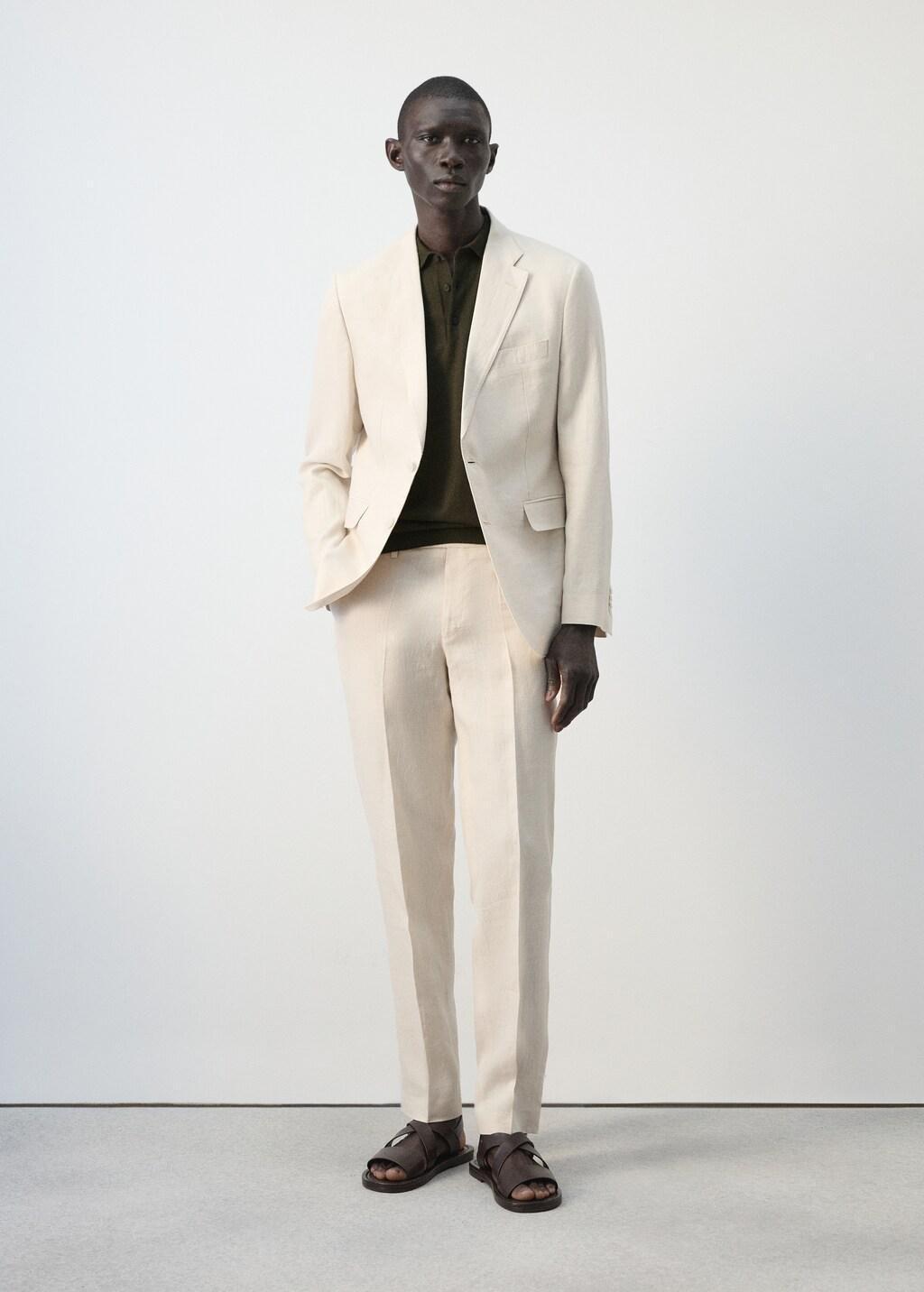 Beige Amalfi Linen Slim-Fit Suit Jacket, Light Beige, large image number 0