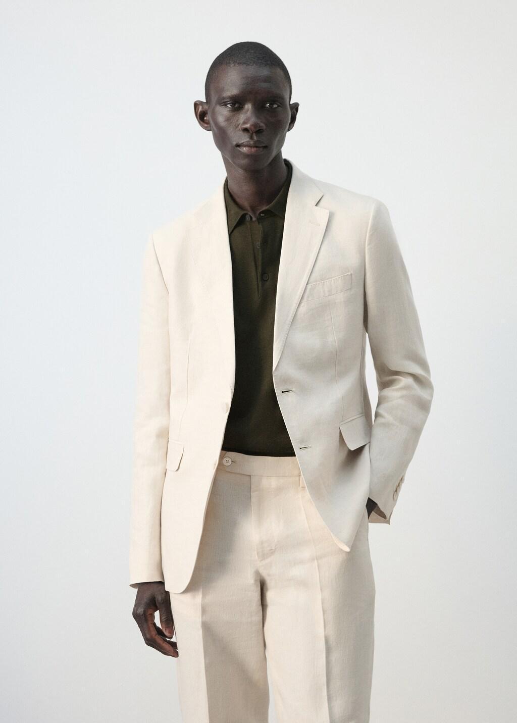 Beige Amalfi Linen Slim-Fit Suit Jacket, Light Beige, large image number 3