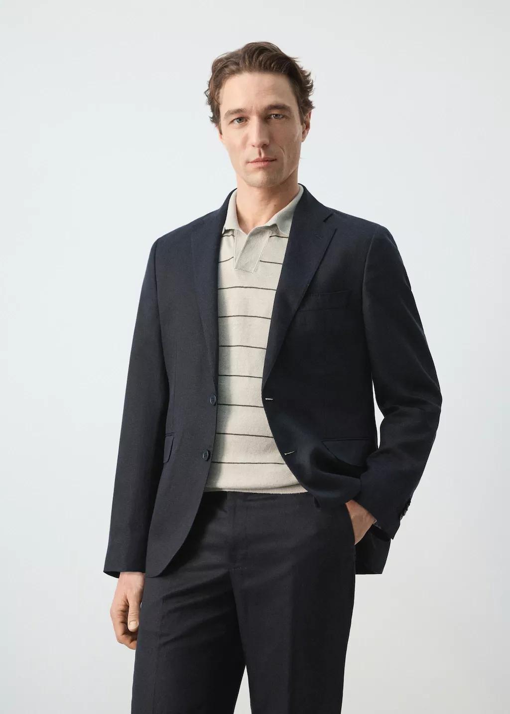 Navy Amalfi Slim Fit Suit Jacket, Navy, large image number 3
