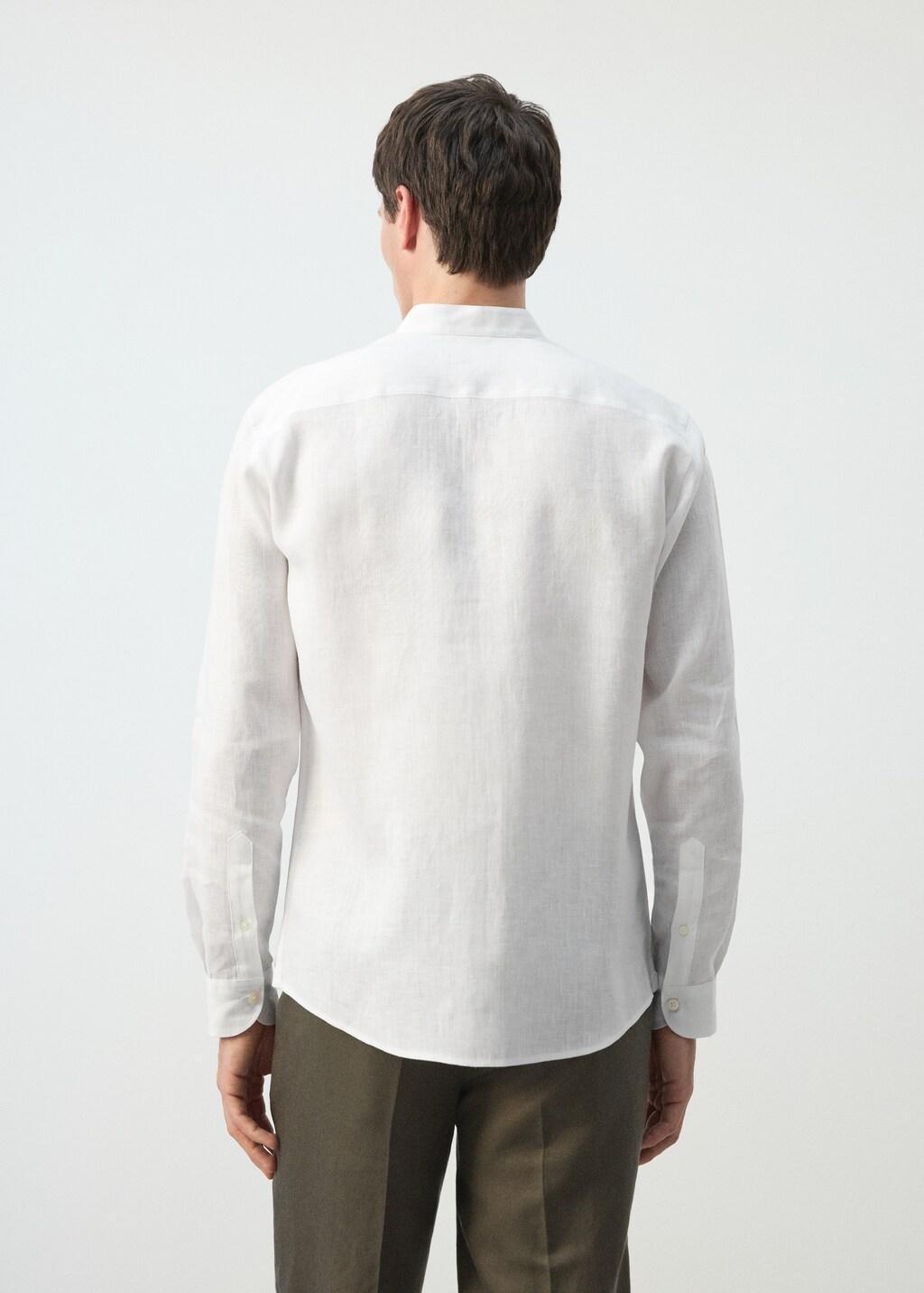 White Linen Mao Collar Shirt, White, large image number 2