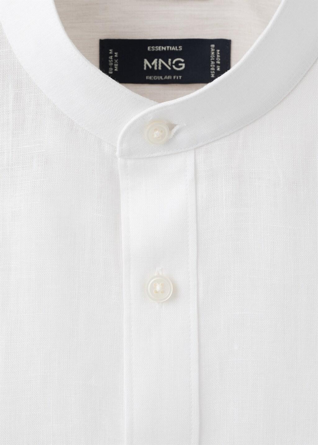 White Linen Mao Collar Shirt, White, large image number 5