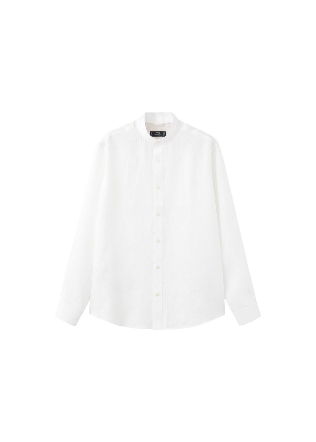 White Linen Mao Collar Shirt, White, large image number 7