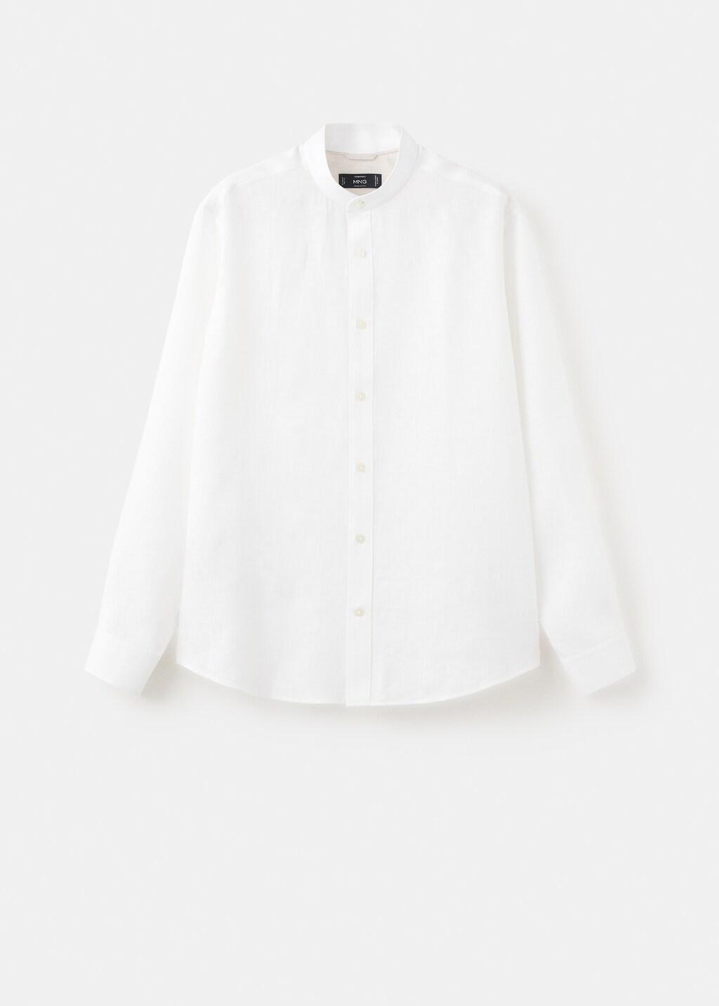 White Linen Mao Collar Shirt, White, large image number 8