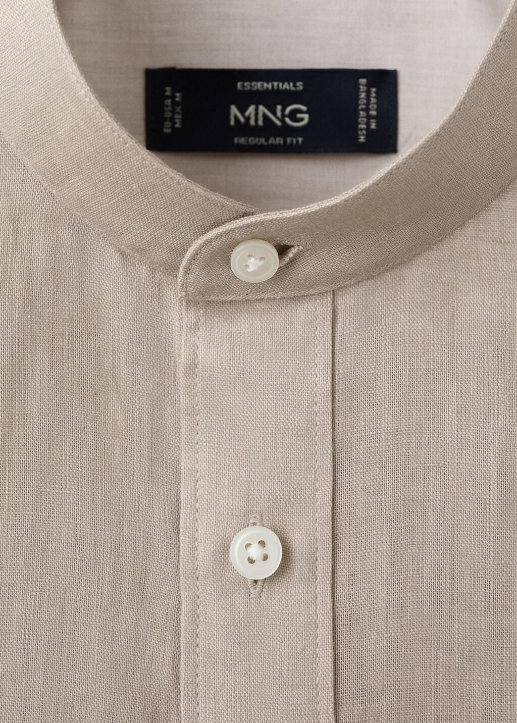 Brown Linen Mao Collar Shirt, Light Pastel Brown, large image number 1