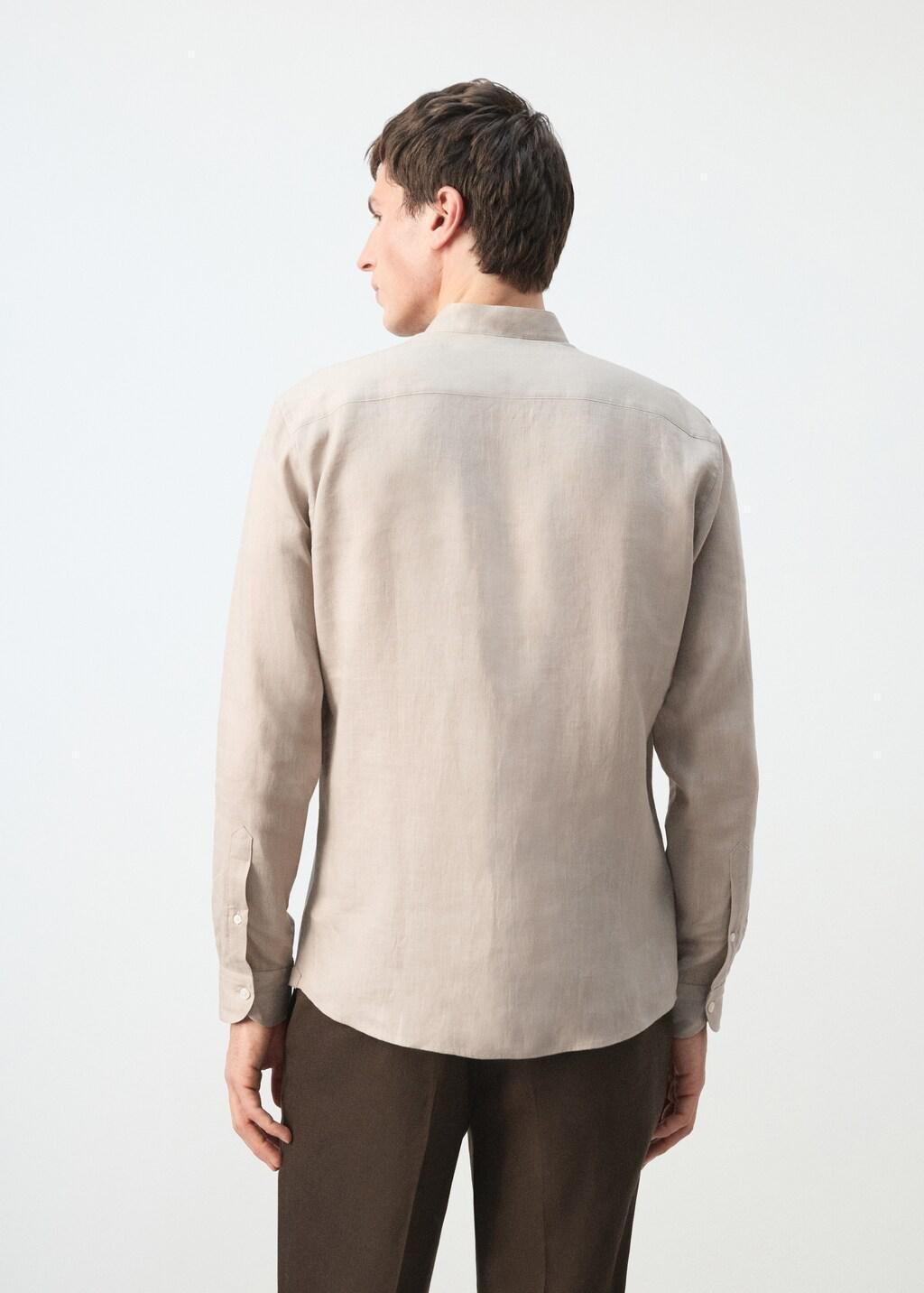 Brown Linen Mao Collar Shirt, Light Pastel Brown, large image number 2