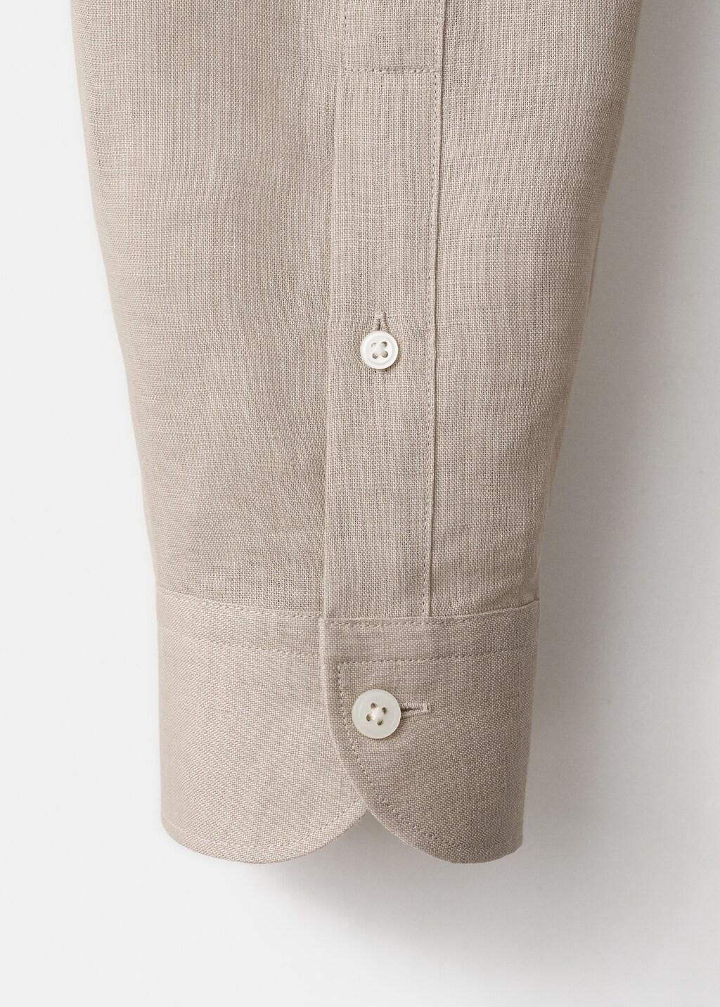 Brown Linen Mao Collar Shirt, Light Pastel Brown, large image number 5