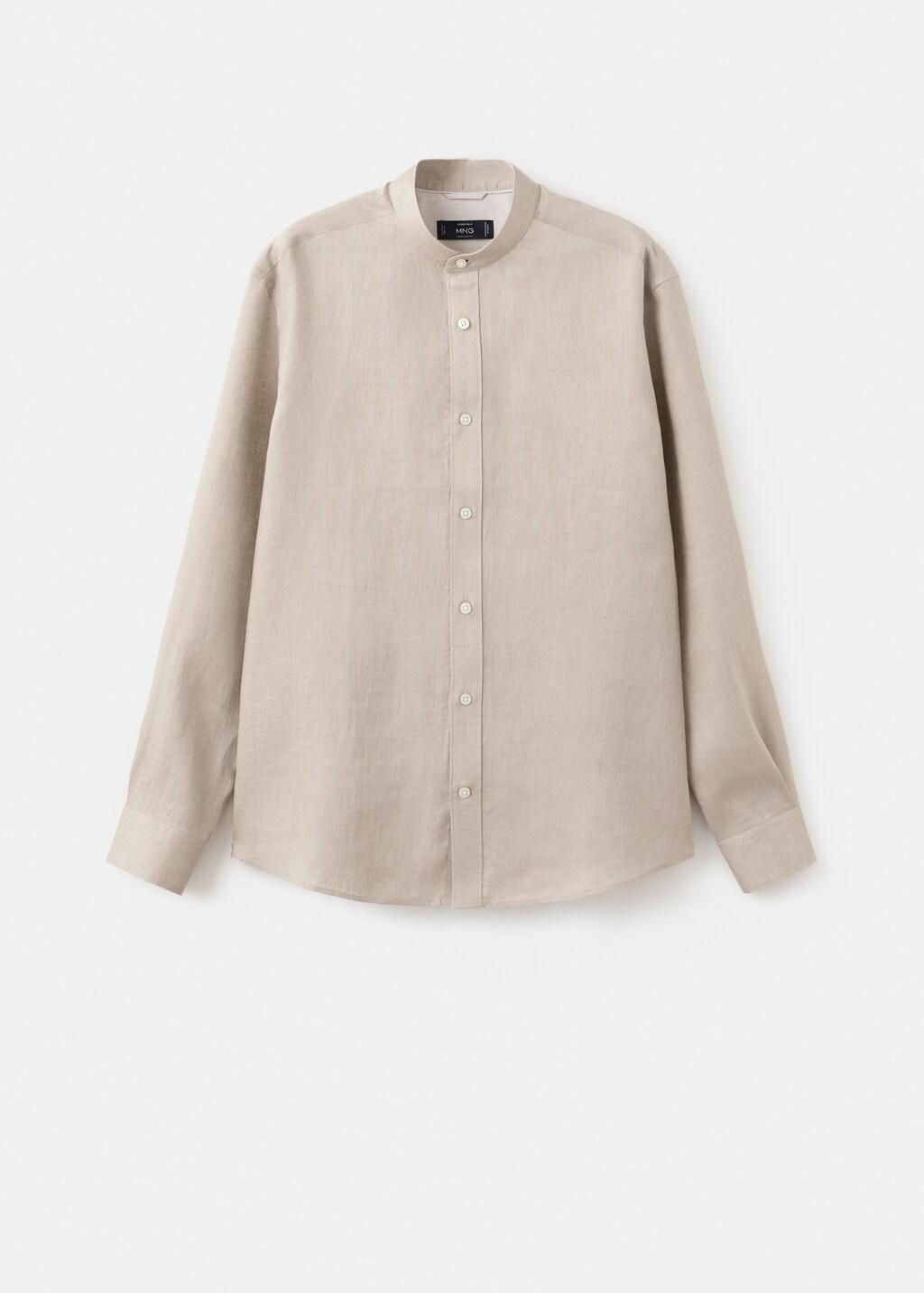 Brown Linen Mao Collar Shirt, Light Pastel Brown, large image number 8