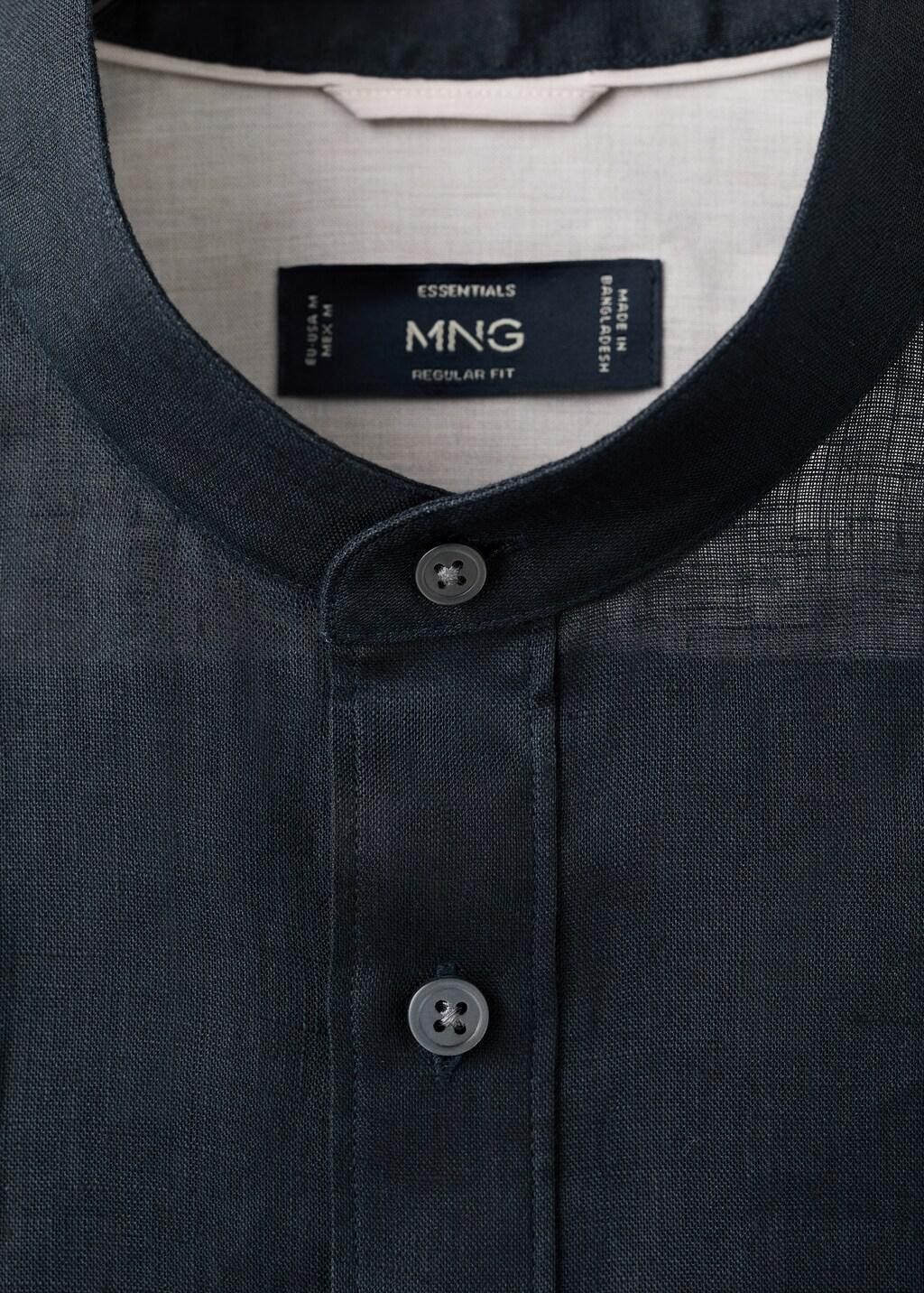 Navy Linen Mao Collar Shirt, Navy, large image number 5