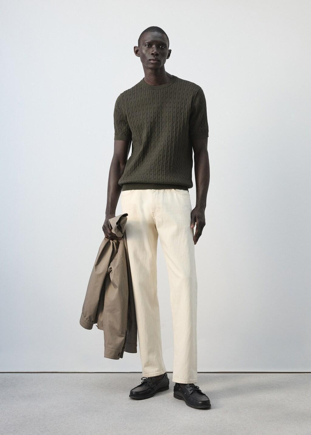 Brown Cable Knit T-Shirt 100% Cotton, Dark Brown, medium