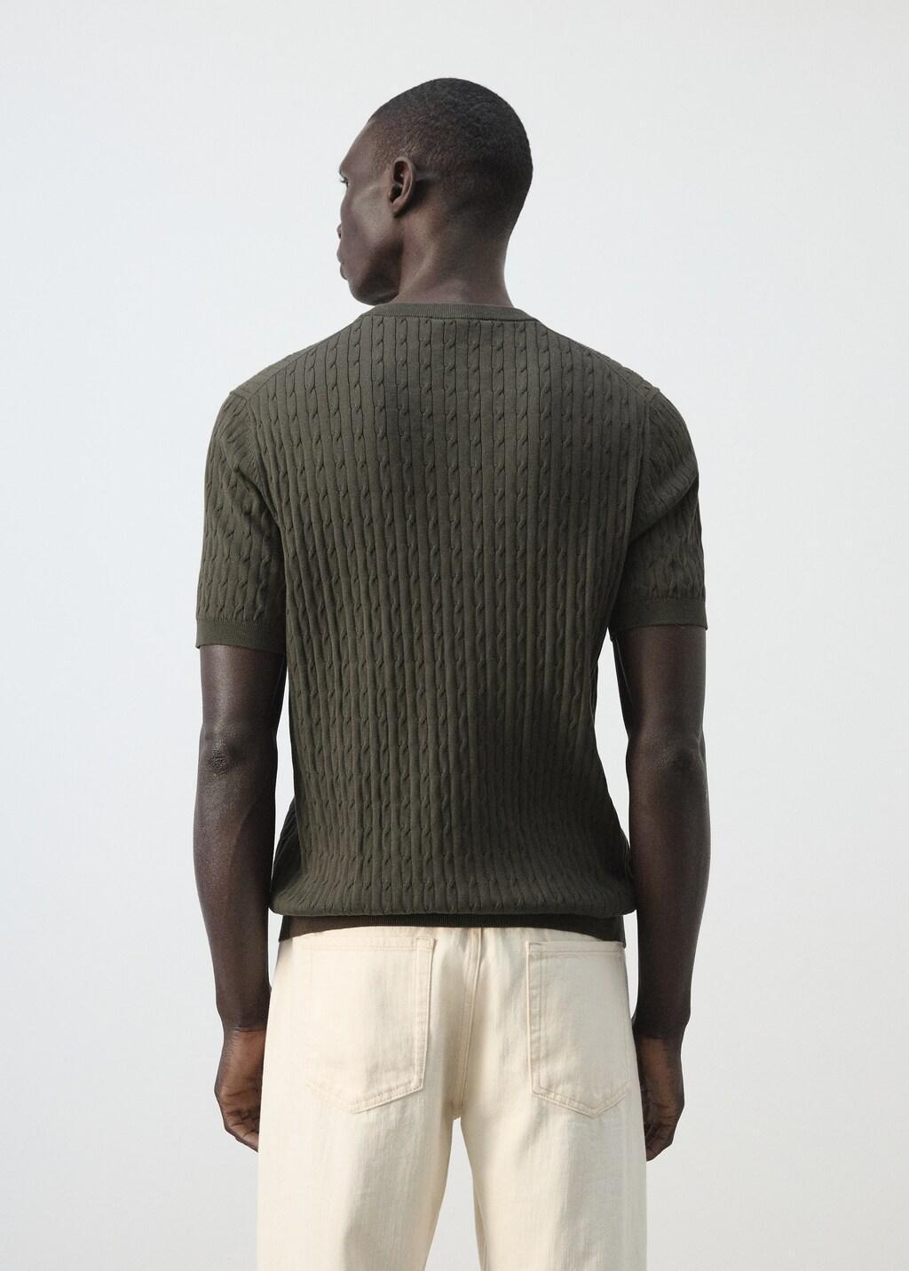 Brown Cable Knit T-Shirt 100% Cotton, Dark Brown, medium