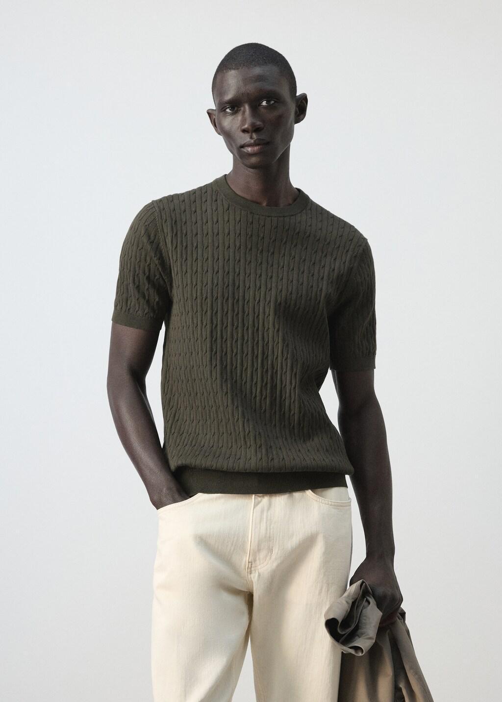 Brown Cable Knit T-Shirt 100% Cotton, Dark Brown, large image number 3