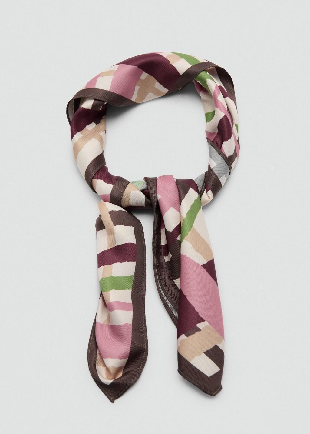 Red Geometric Printed Foulard, Dark Red, large image number 1