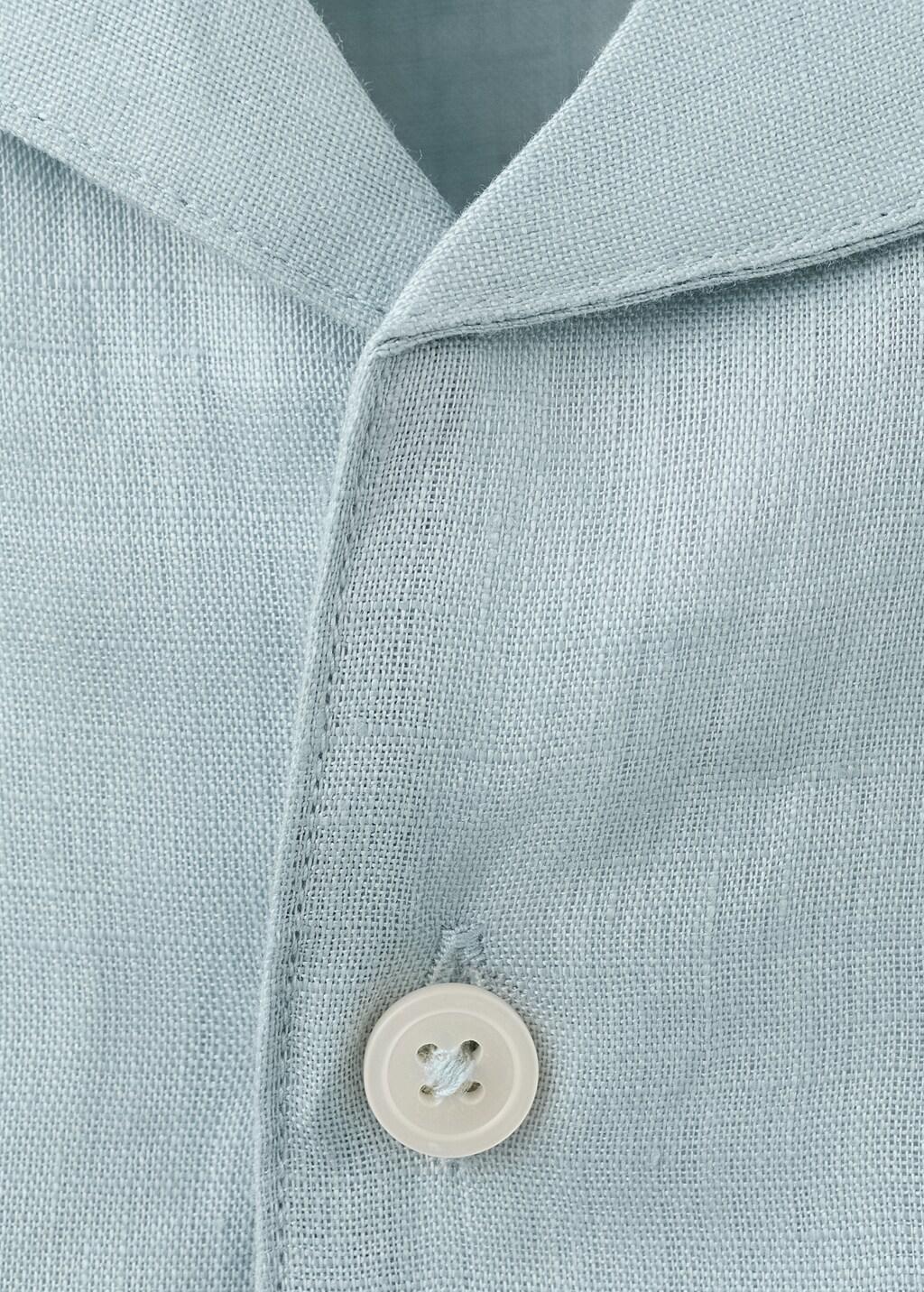 Blue Lt Pastel 100% Linen Bowling-Collar Shirt, Light-Pastel Blue, large image number 1