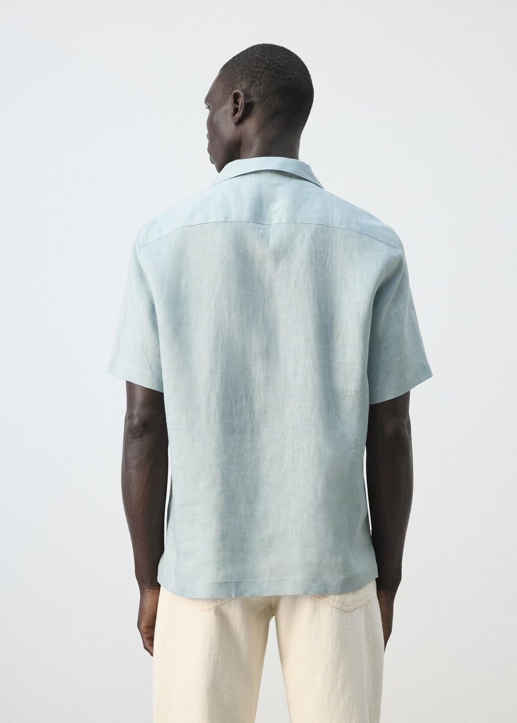 Blue Lt Pastel 100% Linen Bowling-Collar Shirt, Light-Pastel Blue, large image number 2