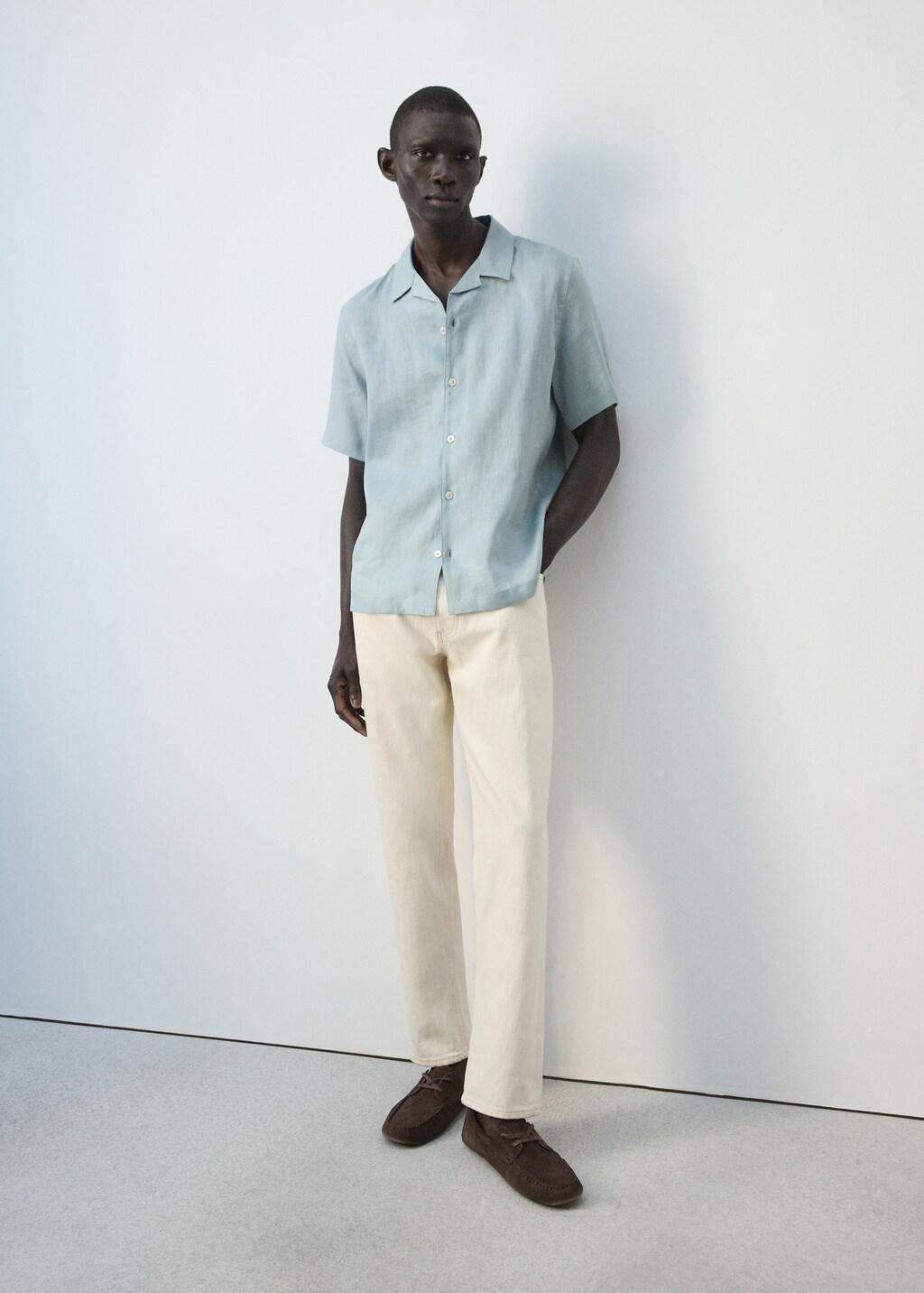 Blue Lt Pastel 100% Linen Bowling-Collar Shirt, Light-Pastel Blue, large image number 6