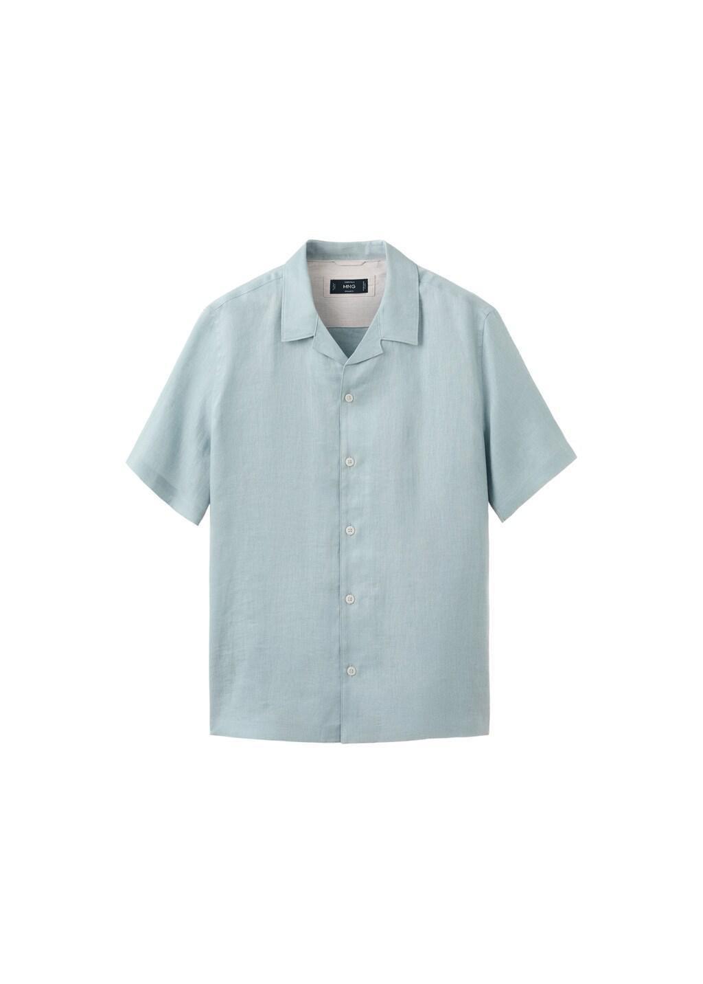Blue Lt Pastel 100% Linen Bowling-Collar Shirt, Light-Pastel Blue, large image number 7