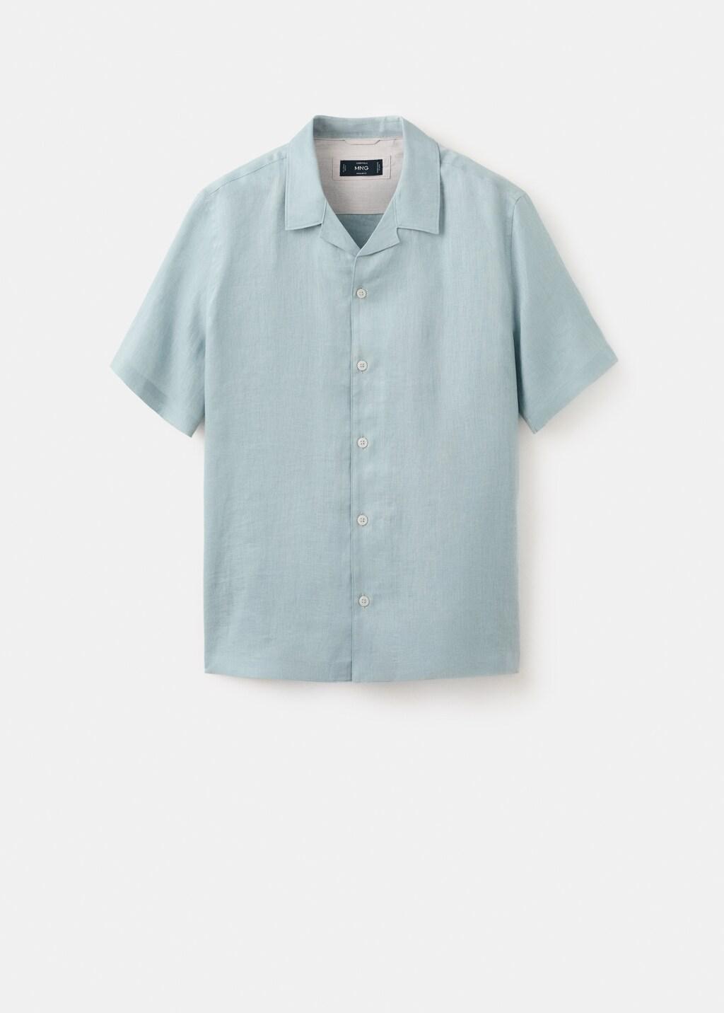 Blue Lt Pastel 100% Linen Bowling-Collar Shirt, Light-Pastel Blue, large image number 8