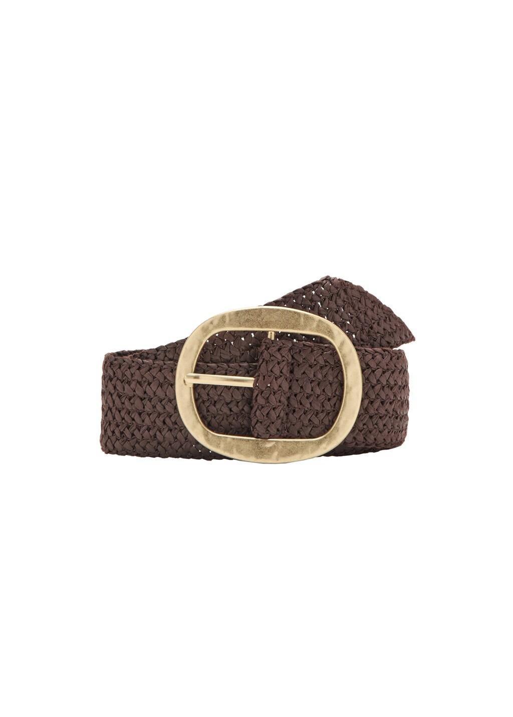 Brown Natural Fibre Belt With Oval Buckle, Dark Brown, large image number 3