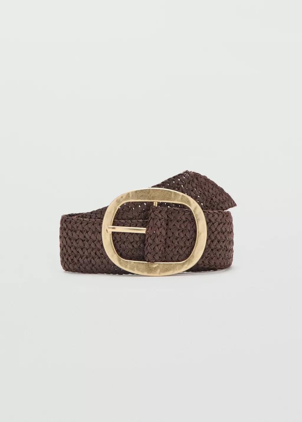 Brown Natural Fibre Belt With Oval Buckle, Dark Brown, large image number 4