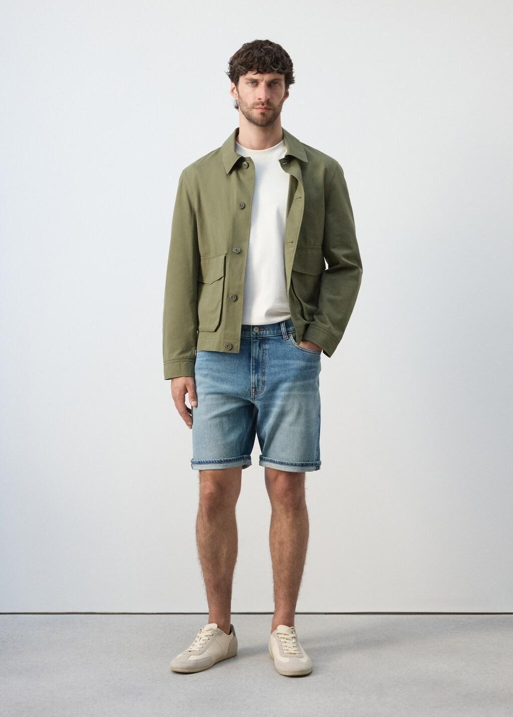 Blue Slim-Fit Denim Bermuda Shorts, Open Blue, large image number 0