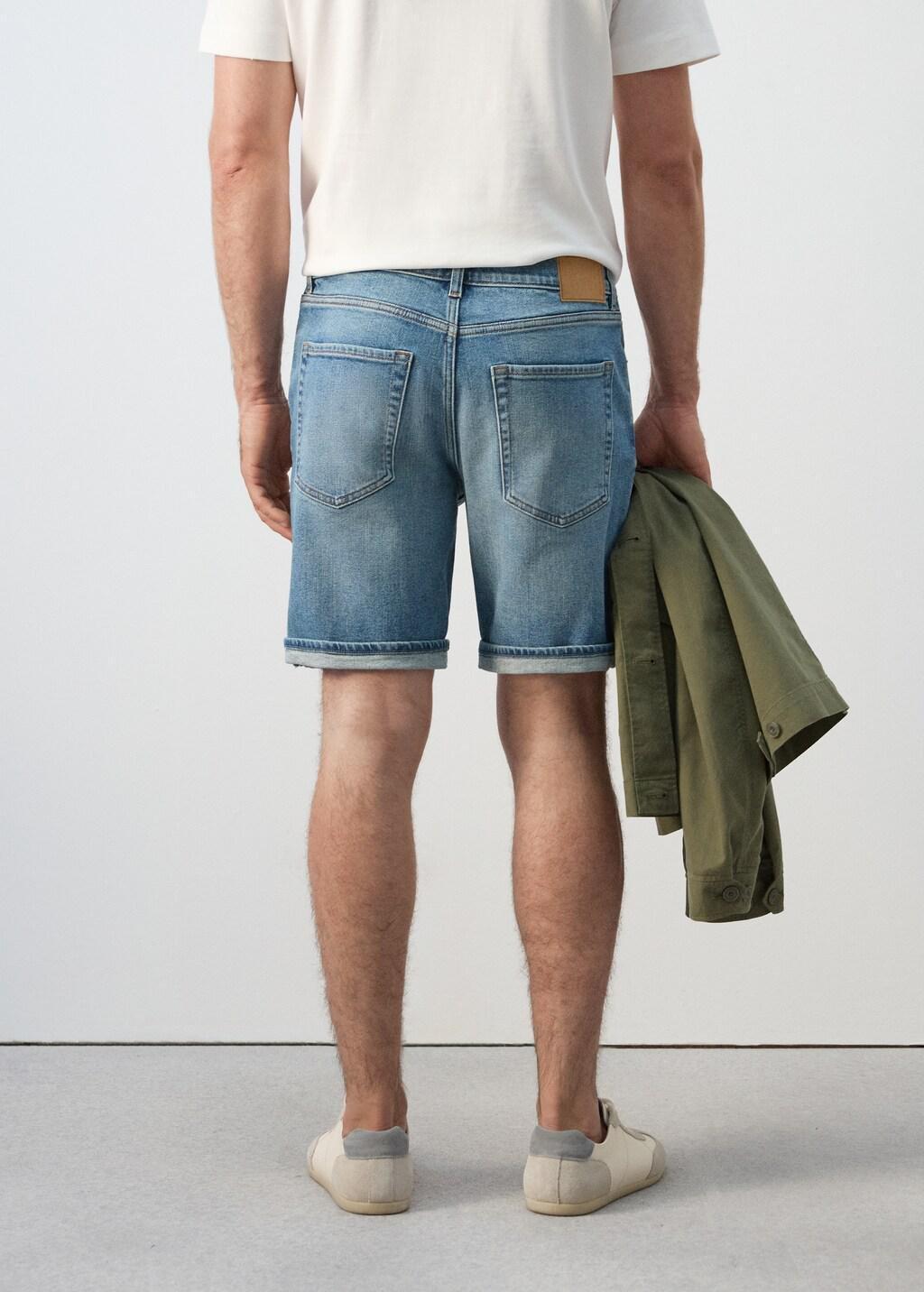 Blue Slim-Fit Denim Bermuda Shorts, Open Blue, large image number 2