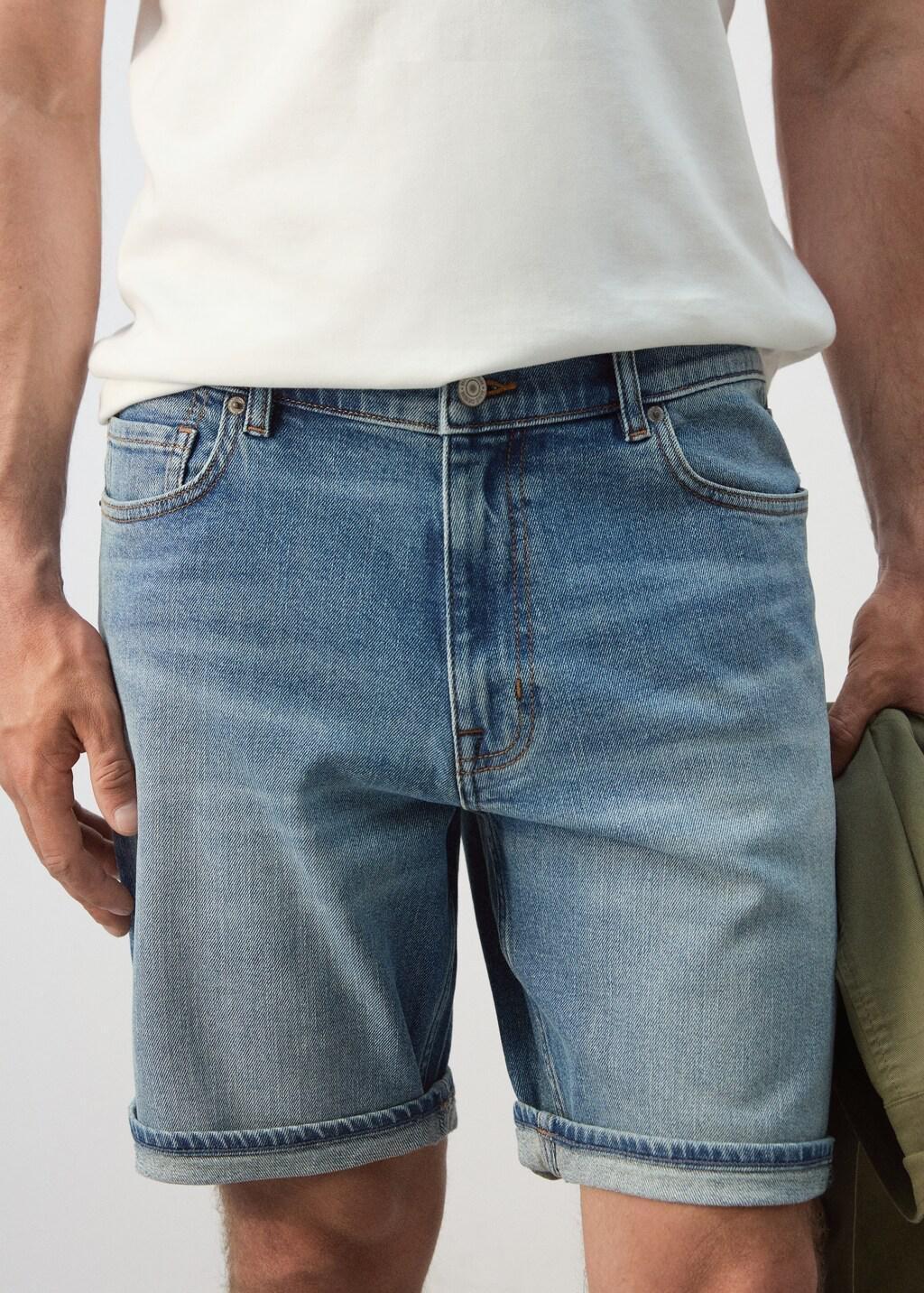 Blue Slim-Fit Denim Bermuda Shorts, Open Blue, large image number 4